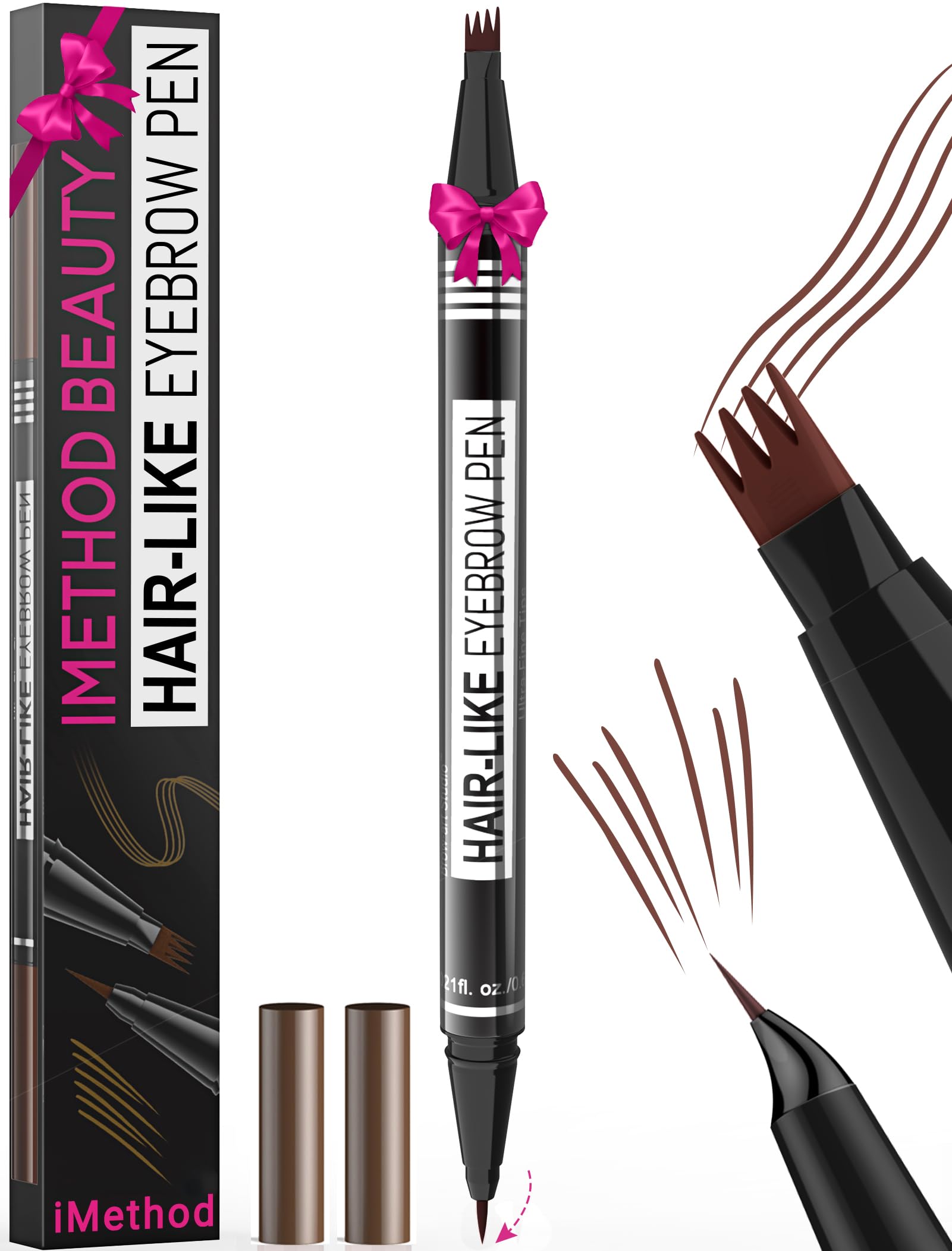 Microblading Eyebrow Pen - Eyebrow Pencil Magical 2-in-1 Dual-Ended Eye Brow Pencils for Women with 4-Fork-Tip & Precise Brush-Tip Create Natural Hair-Like Brows, Last All-Day, Reddish Brown
