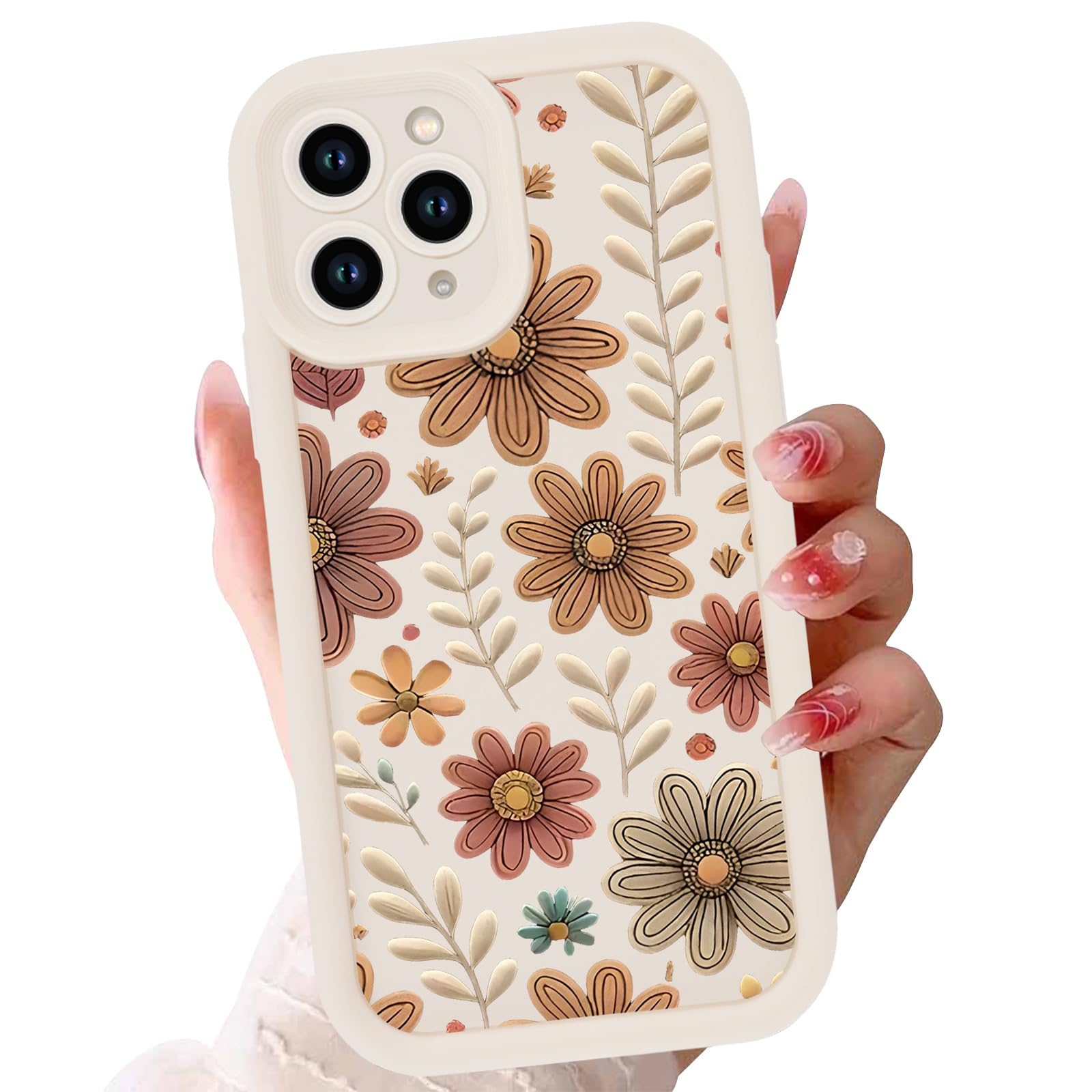 Foonary Funda para iPhone 11 Pro, Carcasa para Teléfono Móvil con Aesthetic Flores Dibujos Diseño, Soft Silicona TPU Case Antigolpes Antiarañazos Protectora Cover para iPhone 11 Pro 5,8", Beige