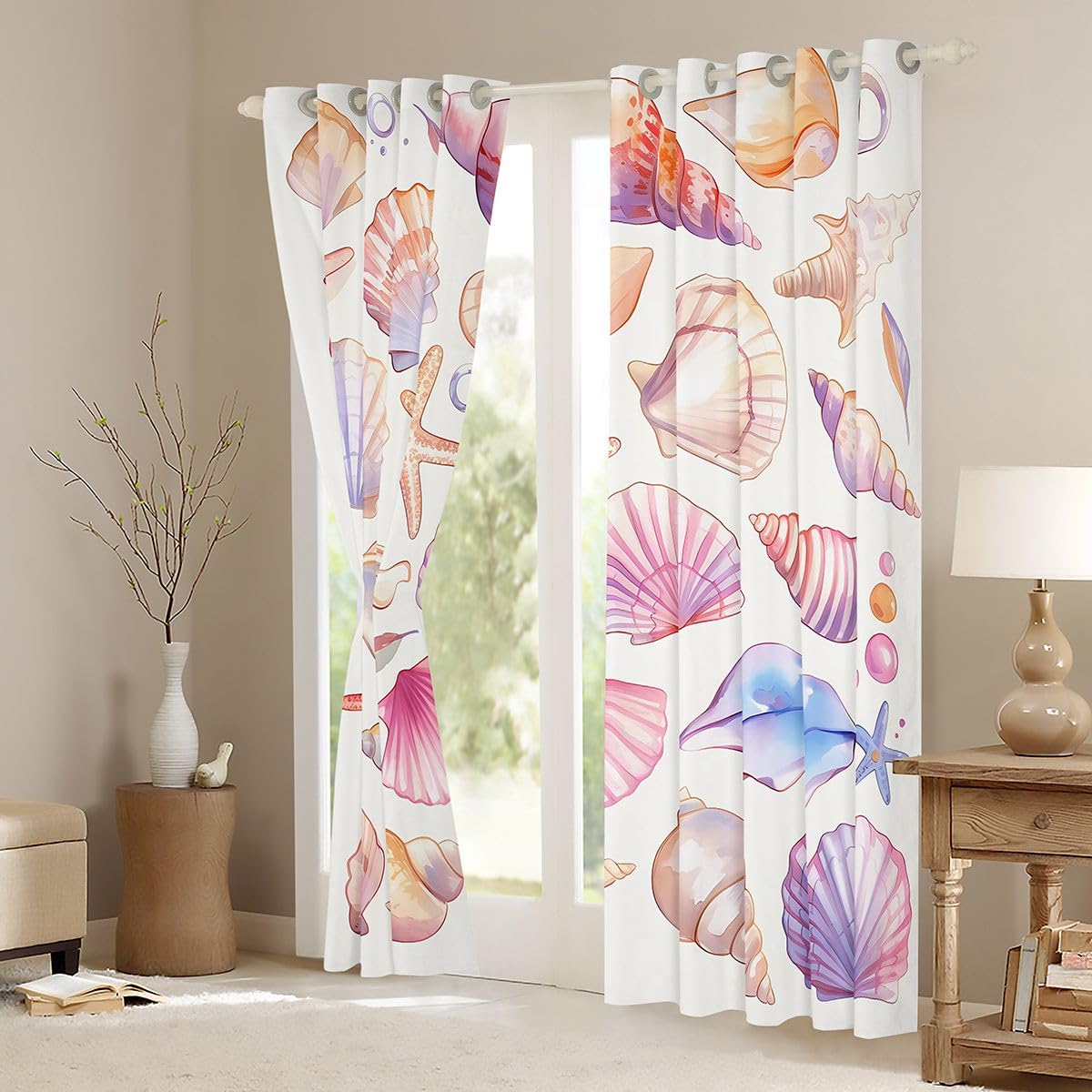 Homemissing Tende oscuranti con stelle marine e spiaggia per camera da letto e soggiorno, tende oscuranti con conchiglie, tendaggi per finestre, spiaggia costiera, oceano, 2 pannelli, 167,6 x 228,6 cm