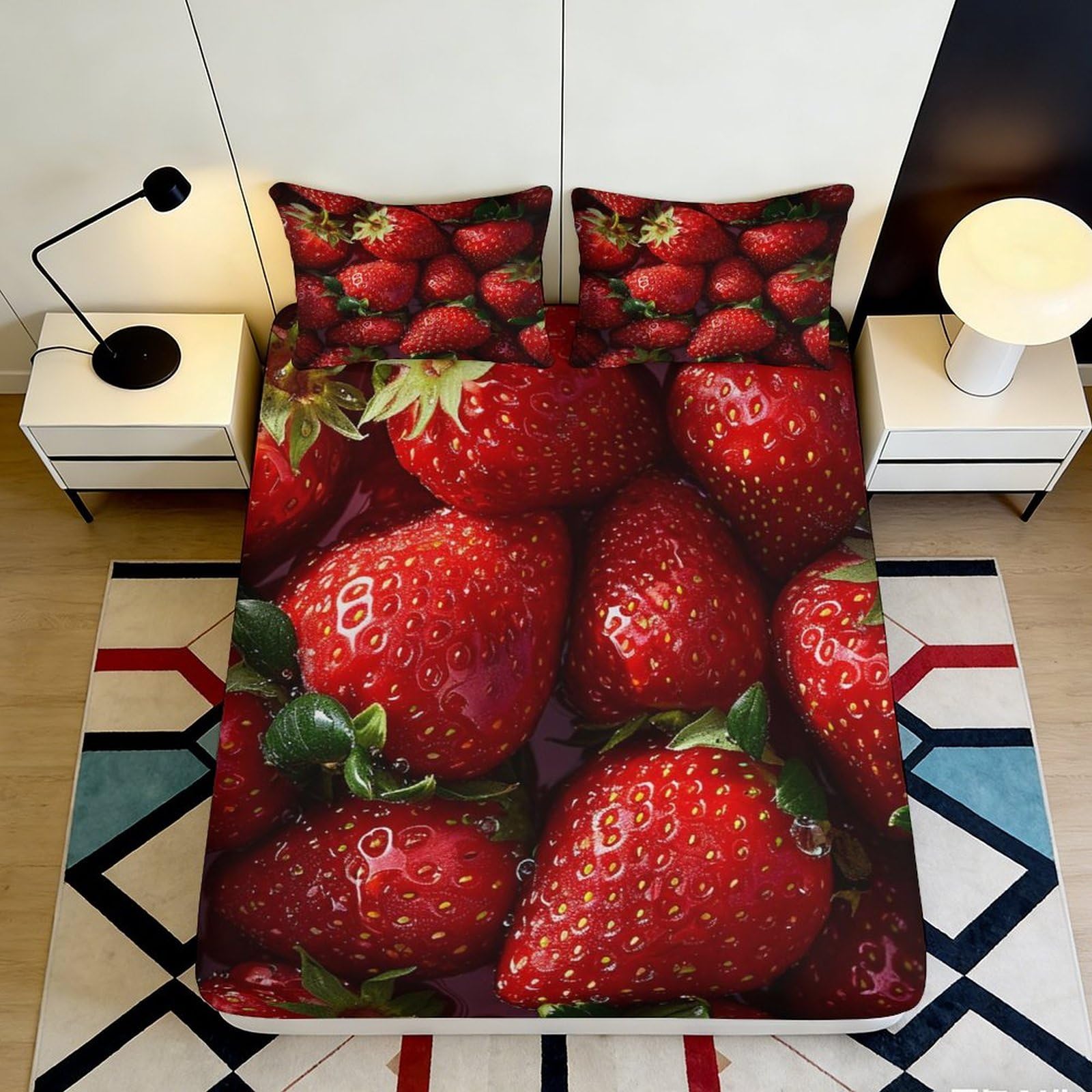 Jqzkxnhpbr Style-5 3D Printed Strawberry Fitted Sheet Microfiber Soft Red Fruit Bed Cover For Bedroom Dorm Mattress Protection Decor 90X200x25cm
