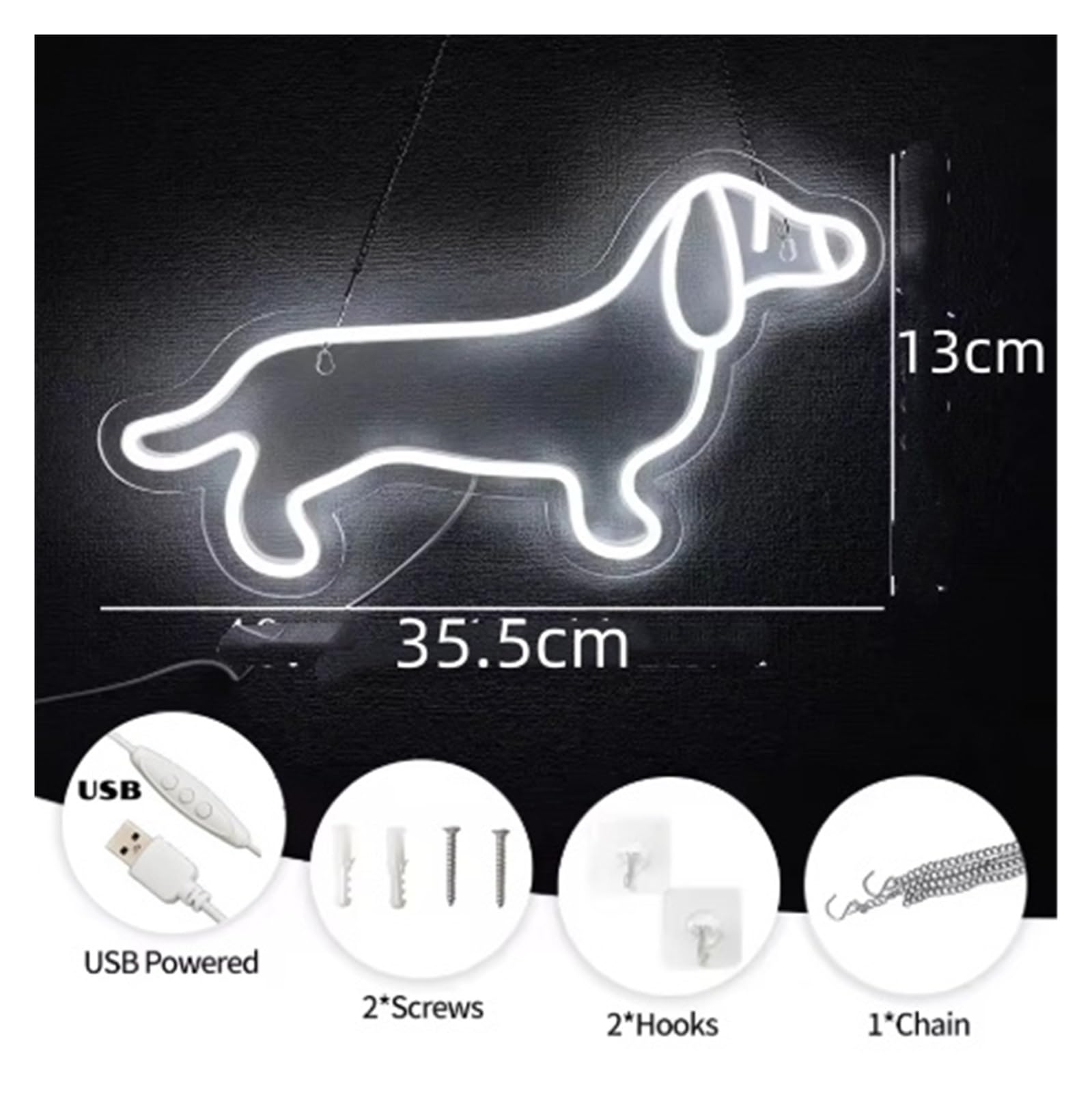 Luz de Diseño de Digital Letreros De Neón Con Forma De Perro, Alimentados Por USB, Para Decoración De Pared Del Hogar, Lámpara De Noche Para Habitación De Niños, 35,5 Cm X 13 Cm