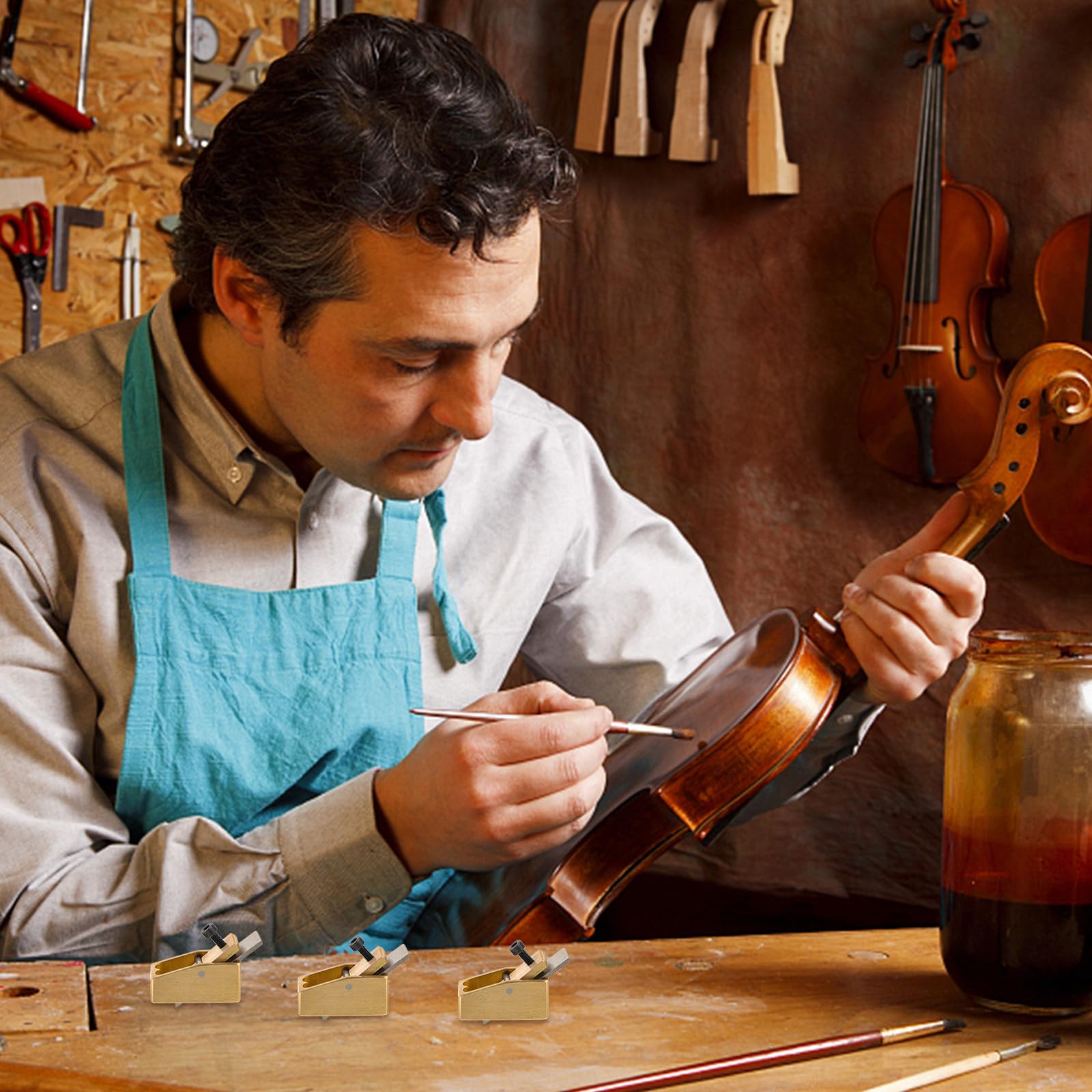 Pialla Manuale per Liuteria in Ottone e Acciaio Alta Lucentezza, Utensile Artigianale per Violino e Strumenti in Legno, Compatta per Lavorazioni di Precisione