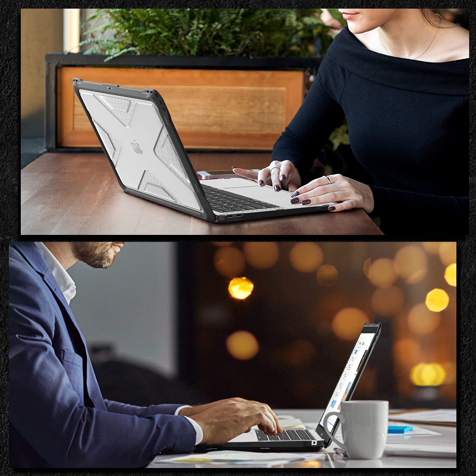 FINTIE Protettiva Custodia Compatibile con MacBook Air 13 A2337 M1/A2179/A1932 (2020 & 2019 & 2018), Antiurto Robusto Case Rigido con Paraurti in TPU per MacBook Air 13, Nero