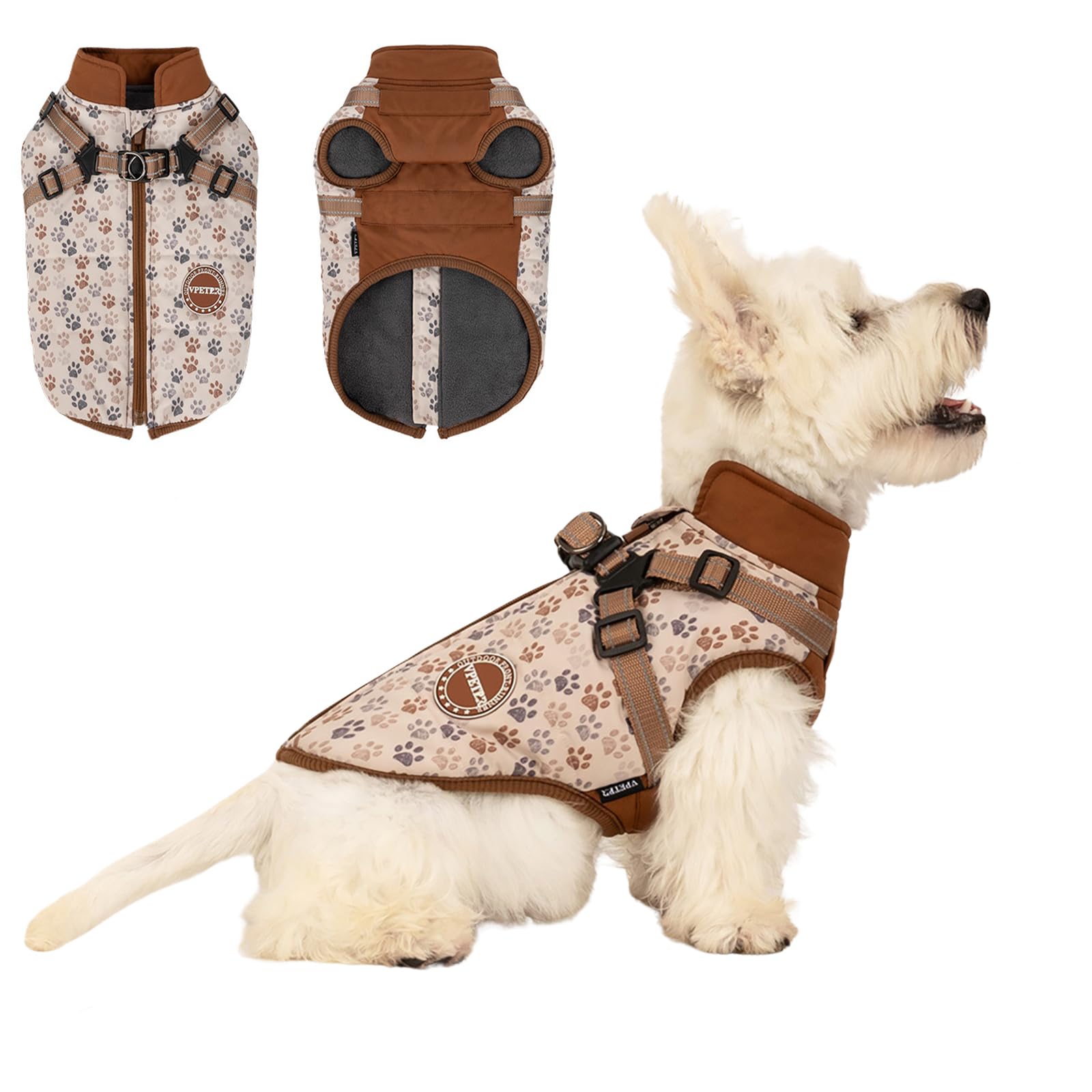 BT Bear Dog Winter Coat With Harness for Small Dogs Medium Dogs Winter Jacket Outdoor,Waterproof Puppy Adjustable Vest Warm Clothes,Brown XXL