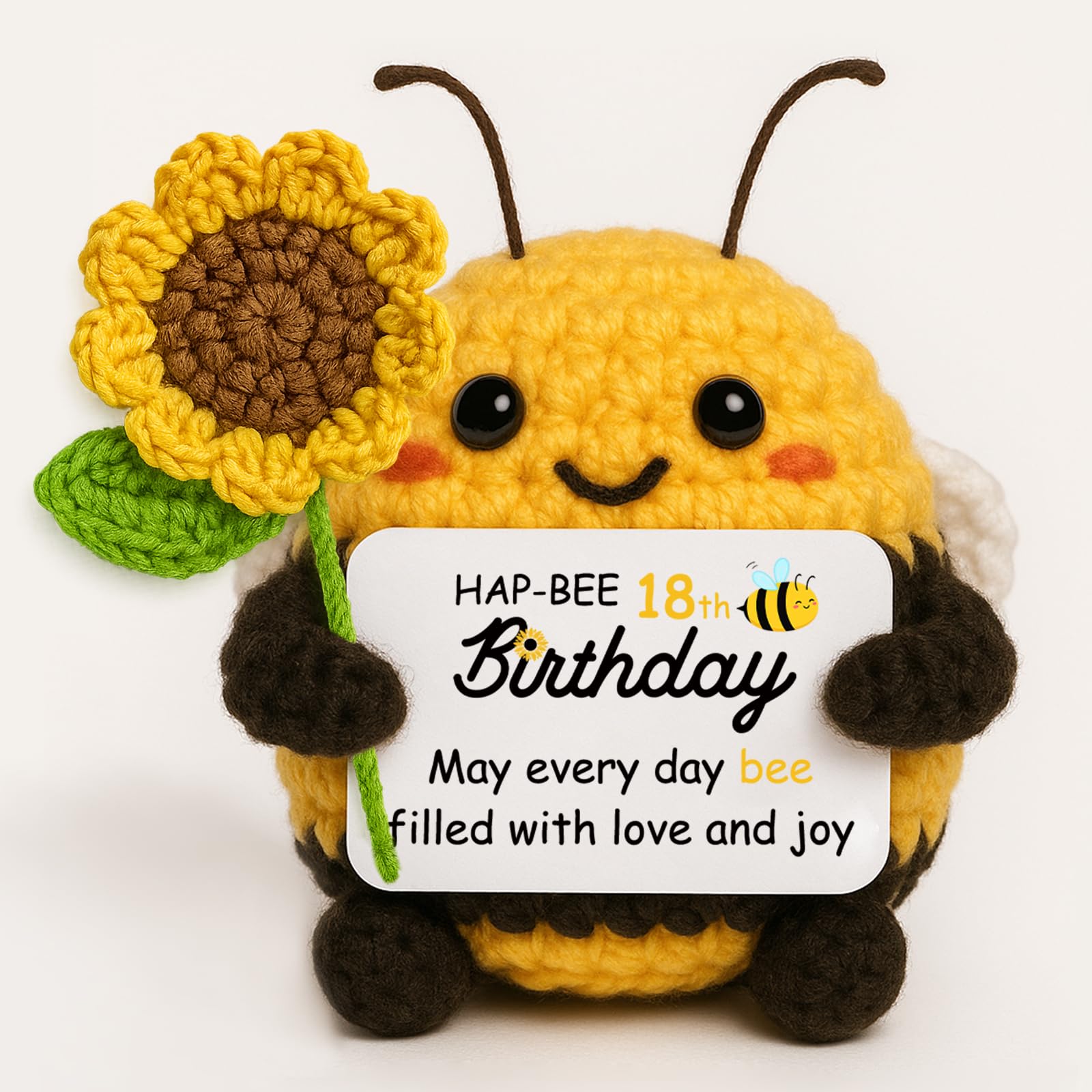 Farbeele 18th Birthday Gifts, Positive Handmade Crochet Bee with Flower, Good Luck | Emotional Support | Birthday Present for Friends, Family, Daughter, Son, Sister โ image 1