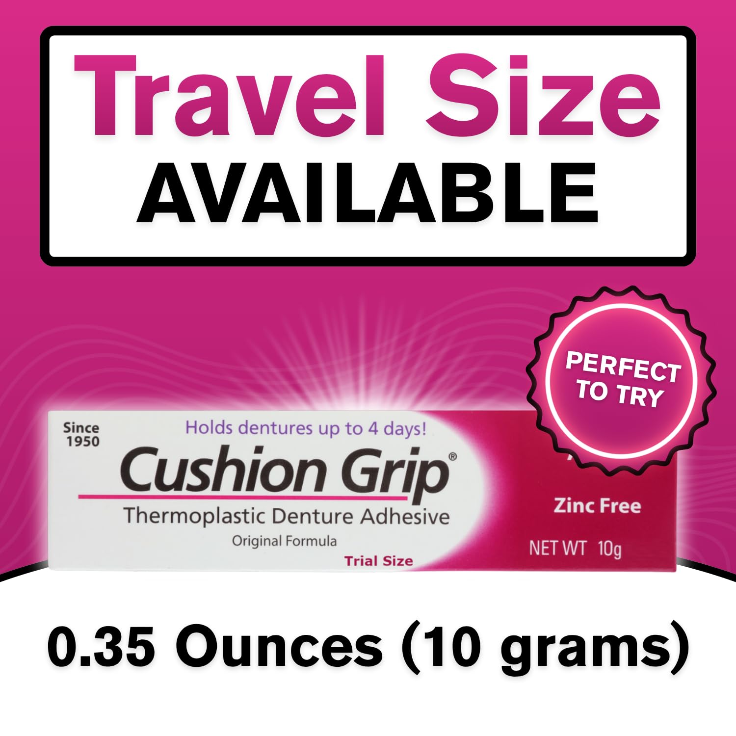 Cushion Grip Adesivo termoplastico per protesi, 9,9 g, formato da viaggio, rimonta e stringe protesi sciolte in movimento, adesivo non colla, agisce come un morbido reliner (confezione da 5)
