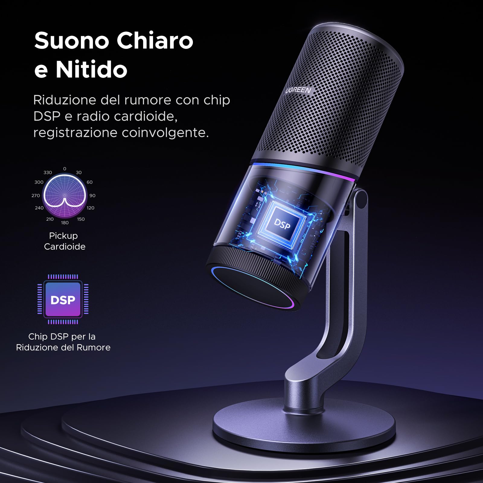 UGREEN Microfono a Condensatore USB 24bit/96kHz Compatibile con PC PS5 per Gioco Streaming Podcast Youtube Registrazione