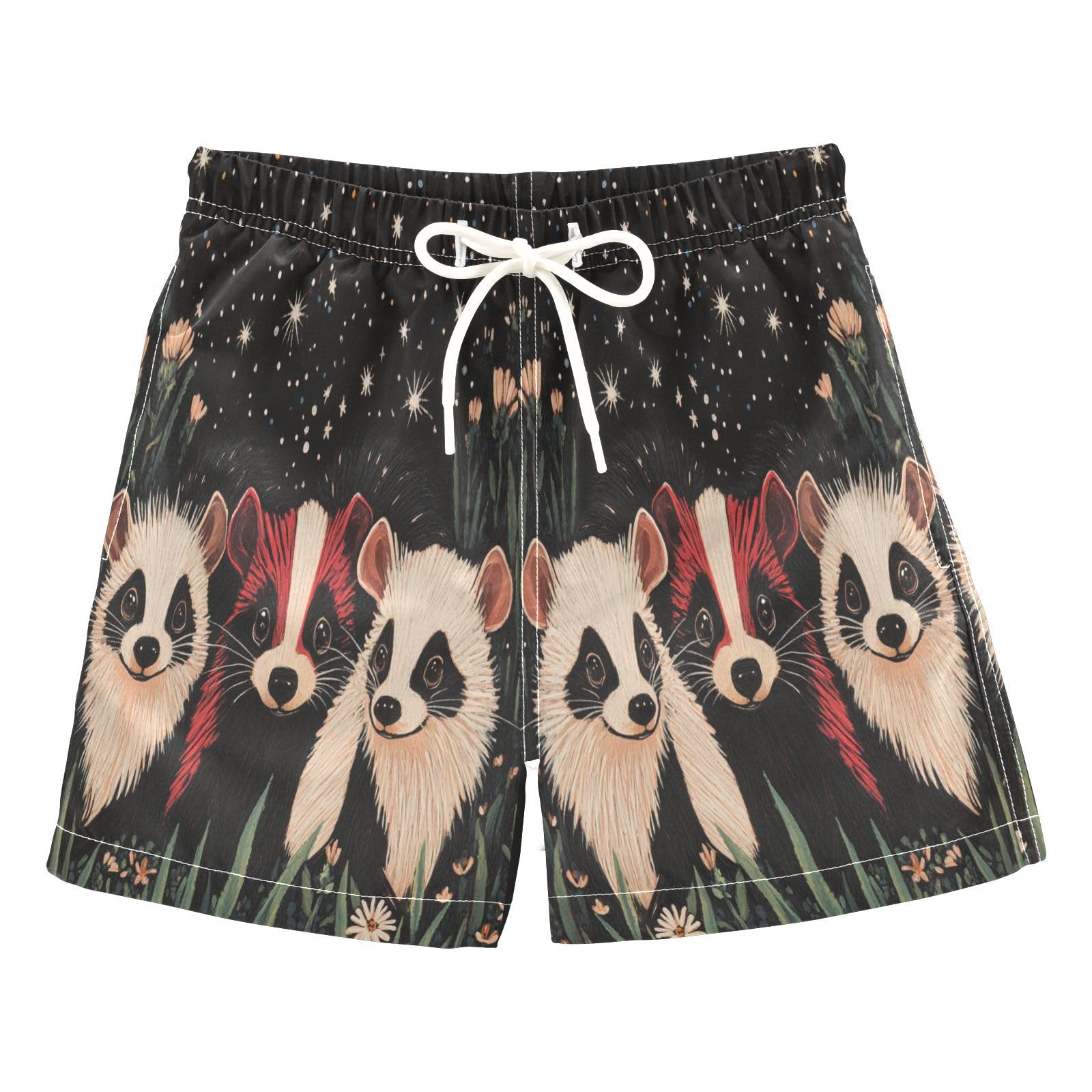 Jucciaco Boys Beach Board Shorts Skunk Pet Ferret Night Swim Trunk Teen Swimwear
