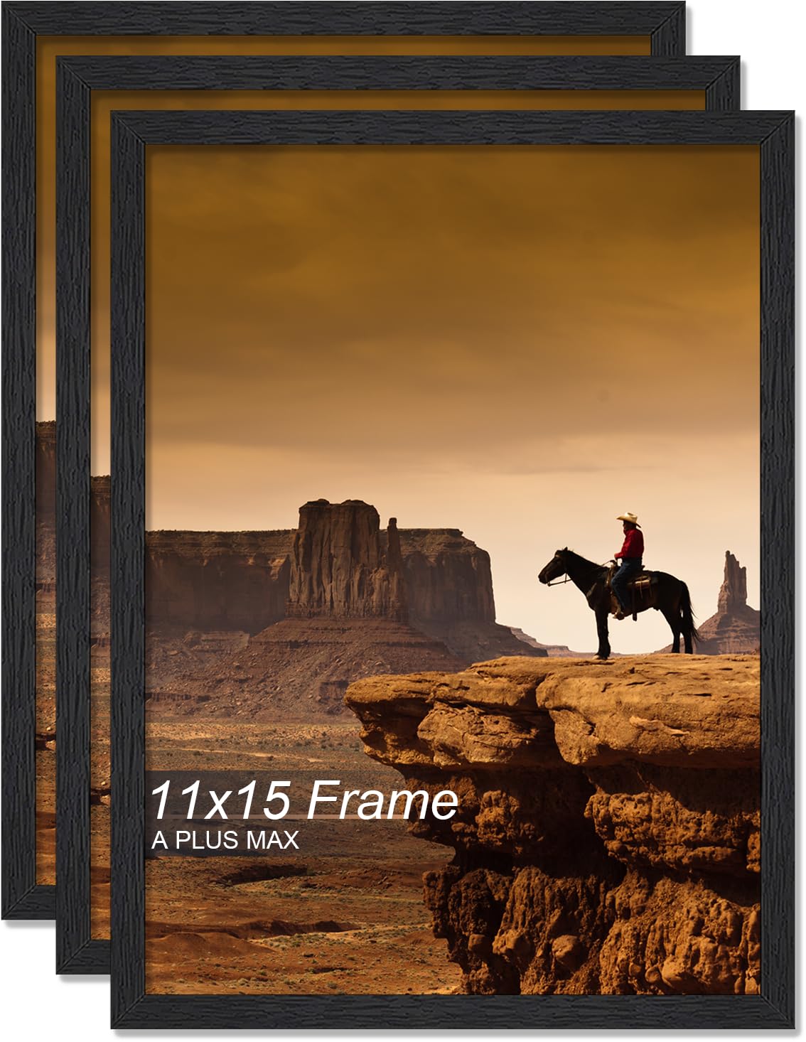 A PLUS MAX 11x15 Picture Frame Set of 3, Black Engineered Wood Frame for 11 x 15 Inch Picture Poster Photo, Light Weight 11 by 15 Frame with Wood-grain for Wall - 3 Pack/Black/11 x15 — image 1