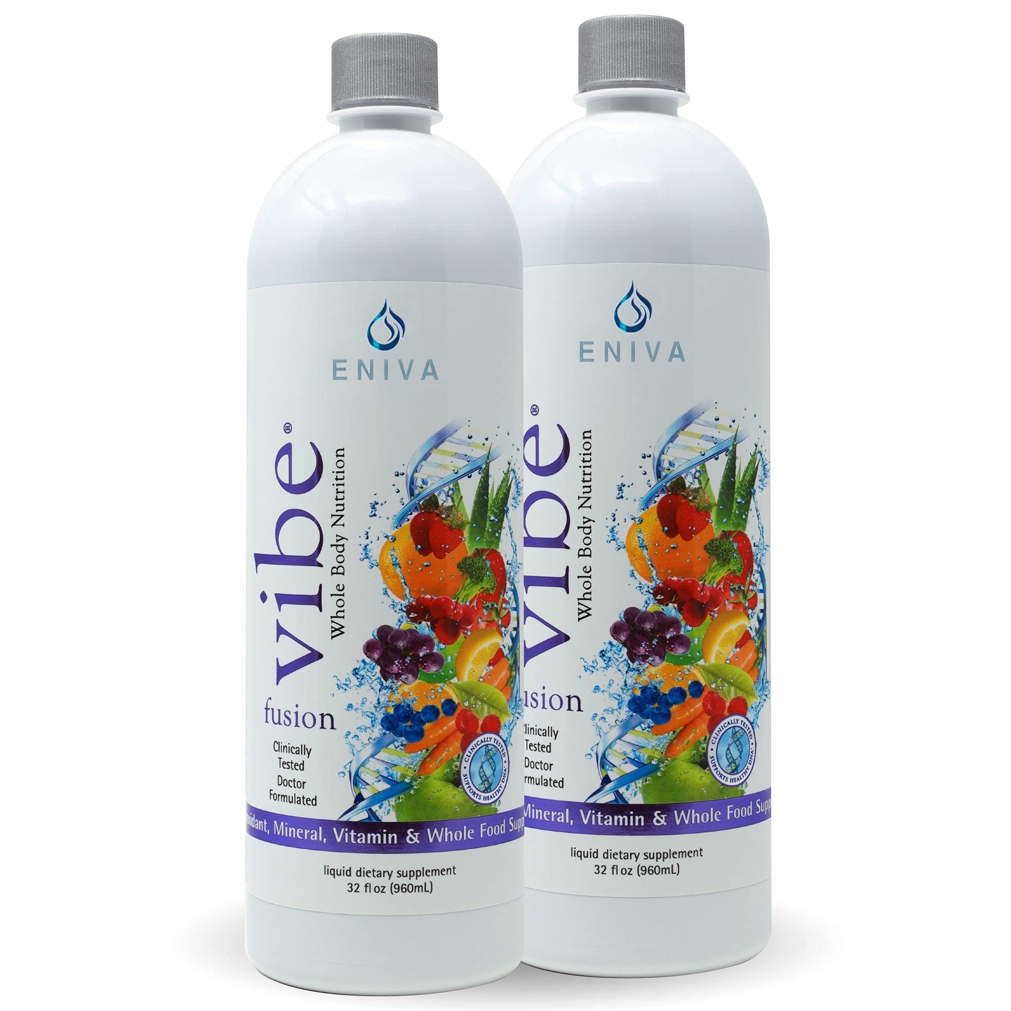 Eniva Vibe Fusion Daily Liquid Multivitamin and Mineral Supplement Elderberry Zinc VIT C VIT D | Nutrition for Energy | Chocolate Cherry 2 Bottle Pack (64 oz)