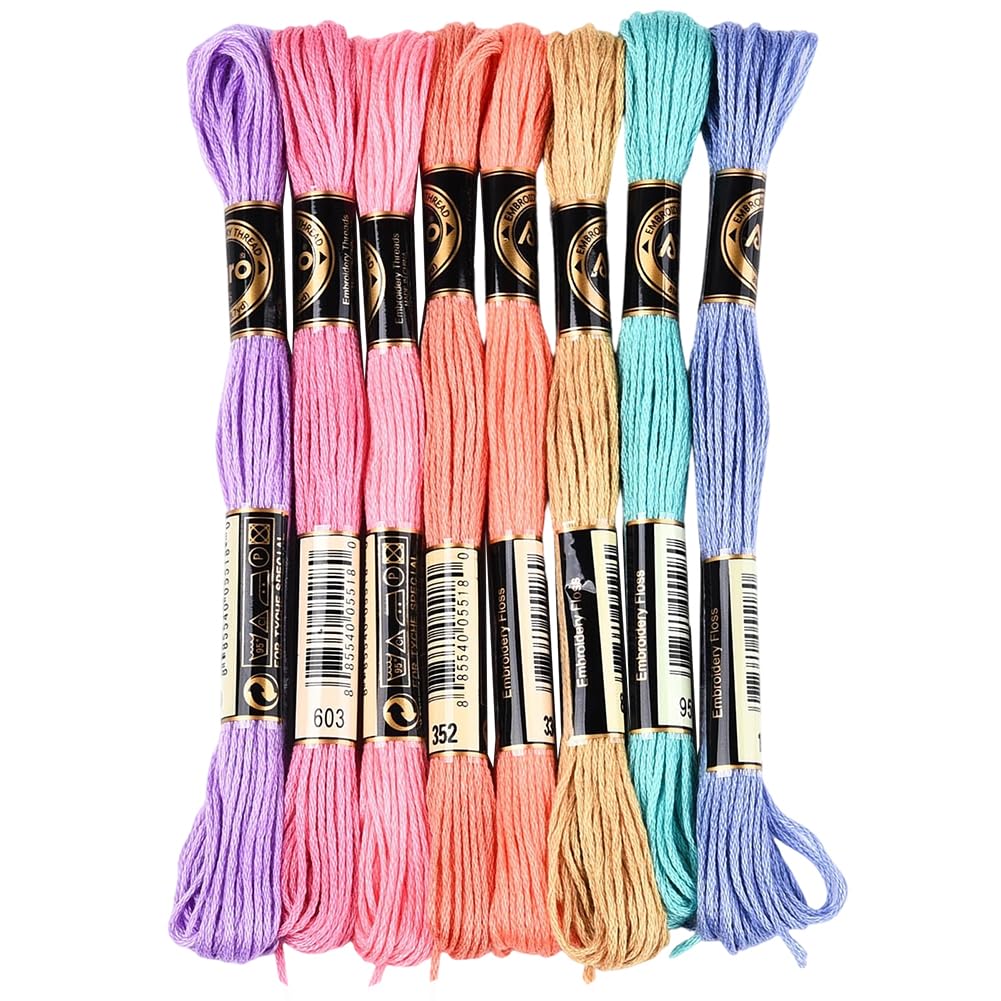 CABODYALS 8 Skeins 6 Strands Colourful Embroidery Floss Variegated Cross Stitch Thread Needlepoint Gradient Friendship Bracelet String Yarn Threads for Sewing Bracelets Knitting Stitching Diy Crafts