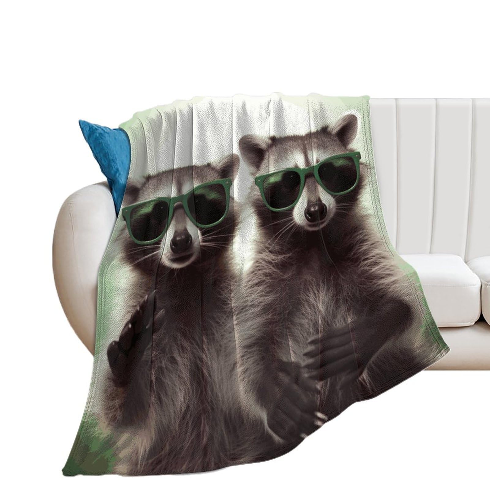 Couverture flanelle raton laveur vert pour camping