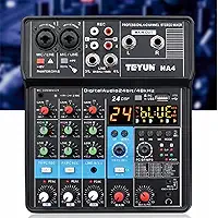 M-VAVE Mesa de Som Profissional NA4: 4 Canais com Phantom Power 48V, Bluetooth 5.0, USB Loopback para Transmissão Ao Vivo - Ideal para DJs, Podcasts e Shows de Samba/Pagode