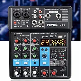 M-VAVE Mesa de Som Profissional NA4: 4 Canais com Phantom Power 48V, Bluetooth 5.0, USB Loopback para Transmissão Ao Vivo - Ideal para DJs, Podcasts e Shows de Samba/Pagode