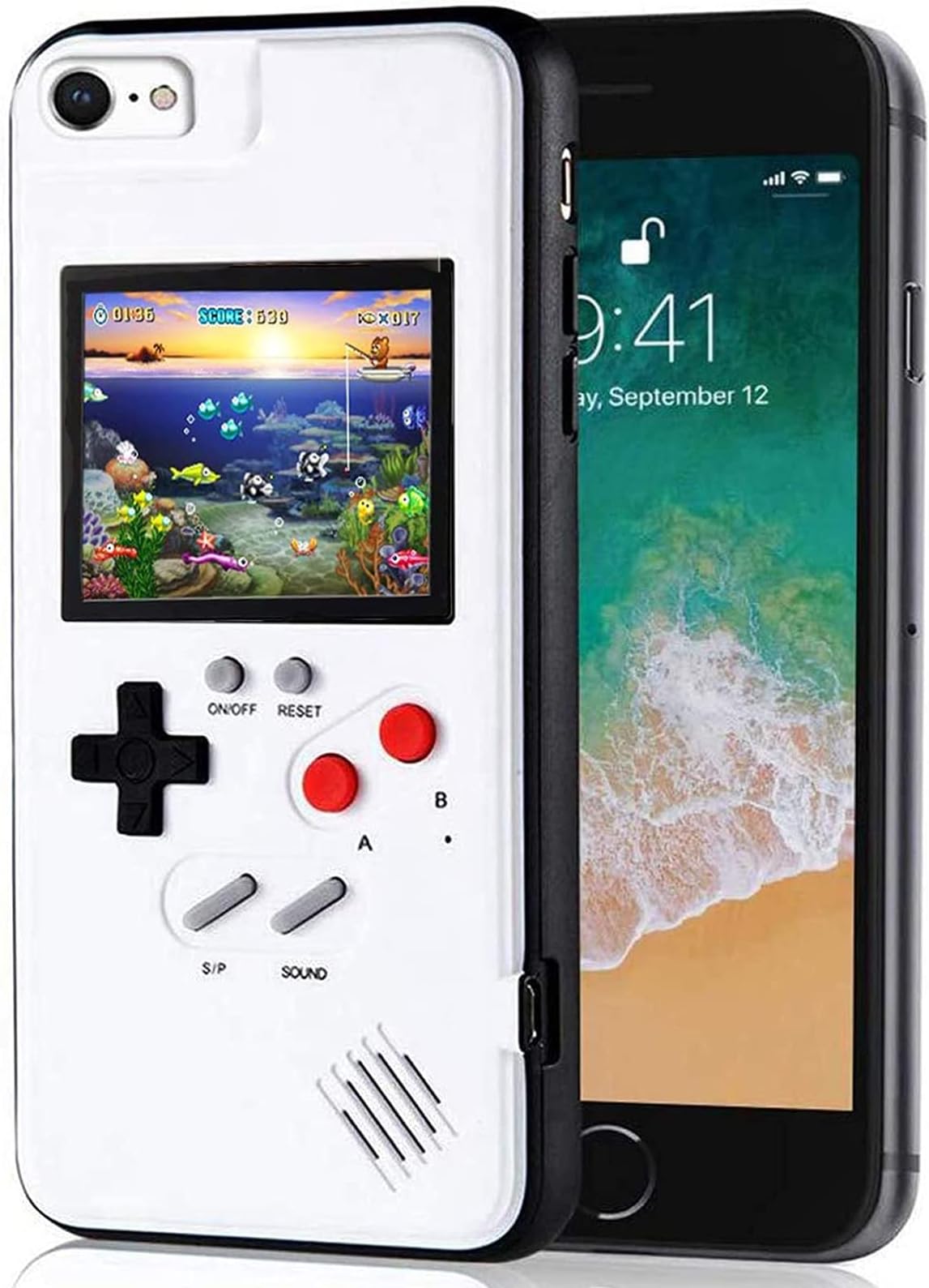 Gameboy Phone Case for iPhone 12 Pro Max, Game Phone Case, Retro Game Console, Protective Cover Self-Powered Case (White, iPhone 12 Pro Max)