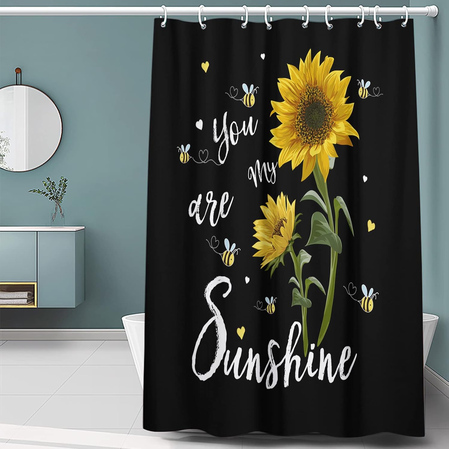 You are My Sunshine Sunflower Shower Curtain - Image 4