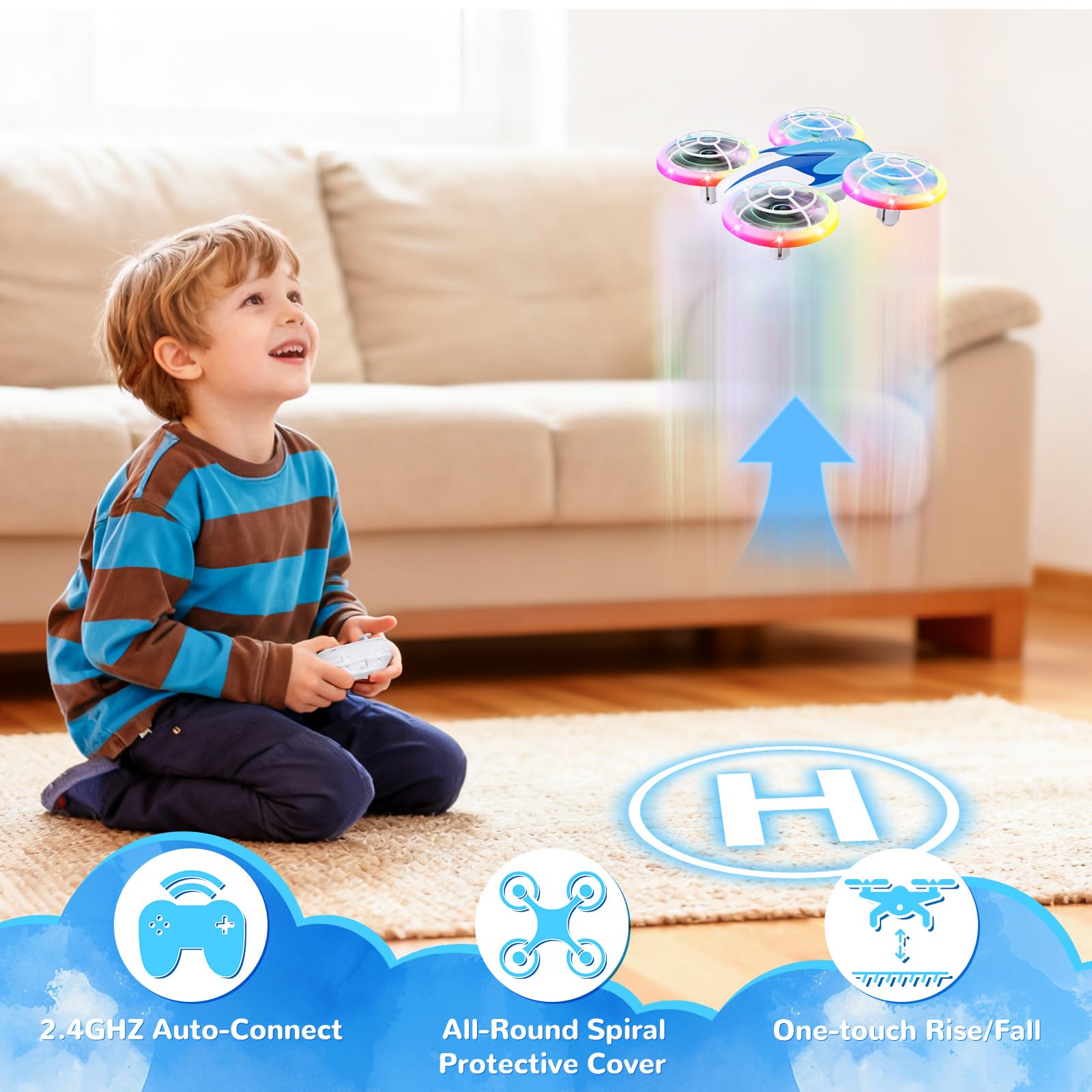 Skeufy Mini Drone for Kids for Beginner Kids drone with LED light, Altitude Hold, 3D Flip, Headless Mode - Image 3
