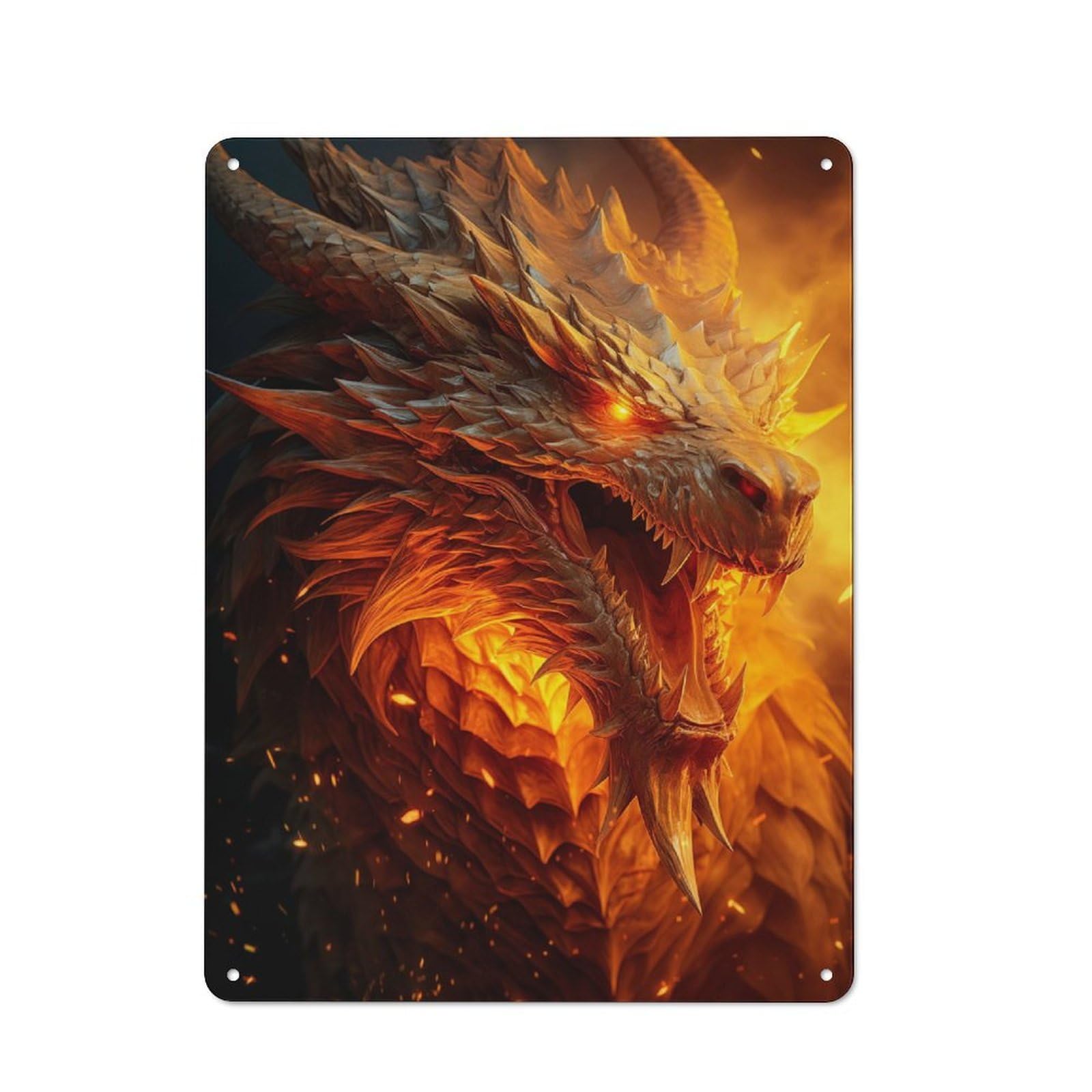 Junmoney Sparkling Fire Dragon Metal Plaque 40X30cm With For Garage Wall, Retro Decor, For Garage Decor Collectors Refreshing A Room In Autumn