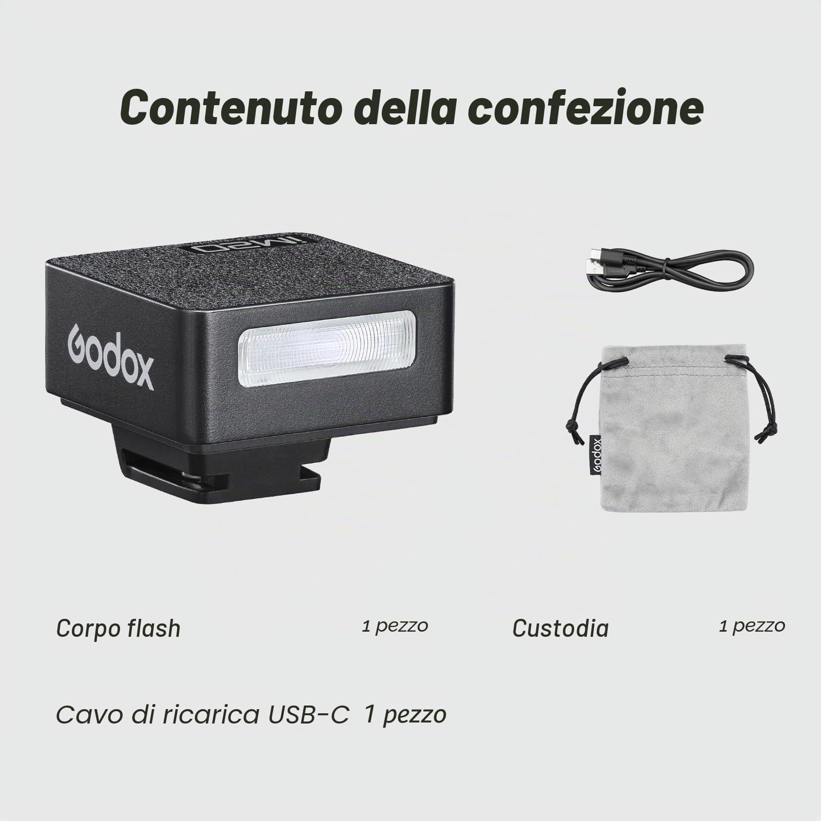 GODOX iM20 - Mini flash per fotocamera, 5 livelli di potenza, 6000 K ± 200 K 440 Flash Full-Power Godox im20 Mini Flash per Canon Sony Nikon Fuji Olympus