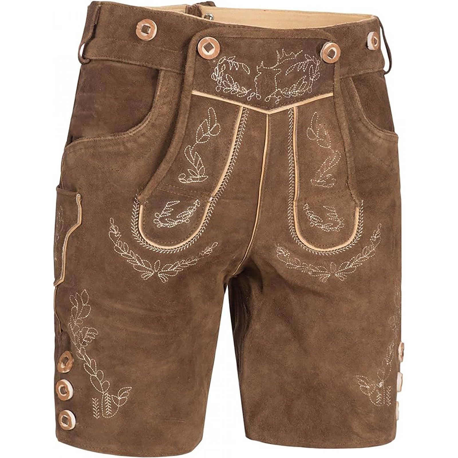 Generisch Trachten Shorts Herren Lederhosenoptik Kurz Jogginghose Vintage Bestickt Kurze Hose mit Taschen Trachtenbadehose Bayrische Oktoberfest Retro Tracht Shorty Trachtenhose