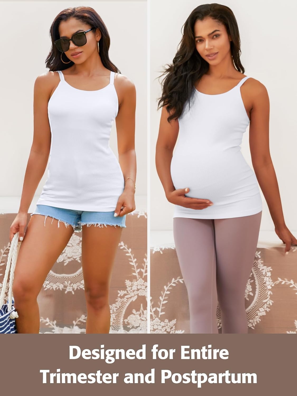 ATTRACO Women's Maternity Tank Tops with Built in Bra Seamless Y Back Side Ruched Pregnancy Tank Top - Image 9