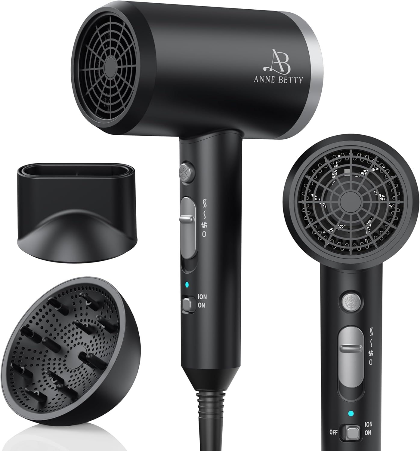 Ionic Hair Dryer with Diffuser, 1800W Blow Dryer for Women & Men, Fast-Drying, Lightweight, Low Noise, Hair Care Styling Tool for Home, Travel, Gifting