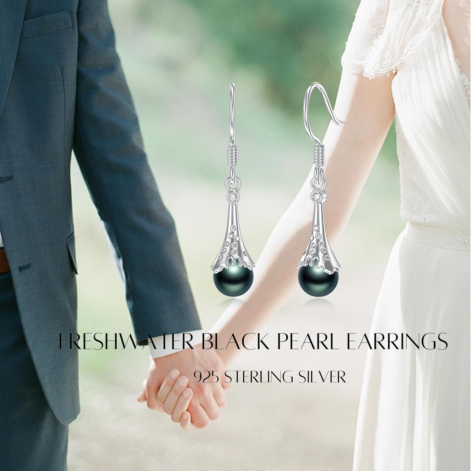 925 Sterling Silver Black Pearl Dangle Drop Earrings for Women,4-9mm Round Cultured Pearl Hook Earrings Jewelry Gift for Women Christmas Mother's Day Valentine's Day Birthday Anniversary - Image 4