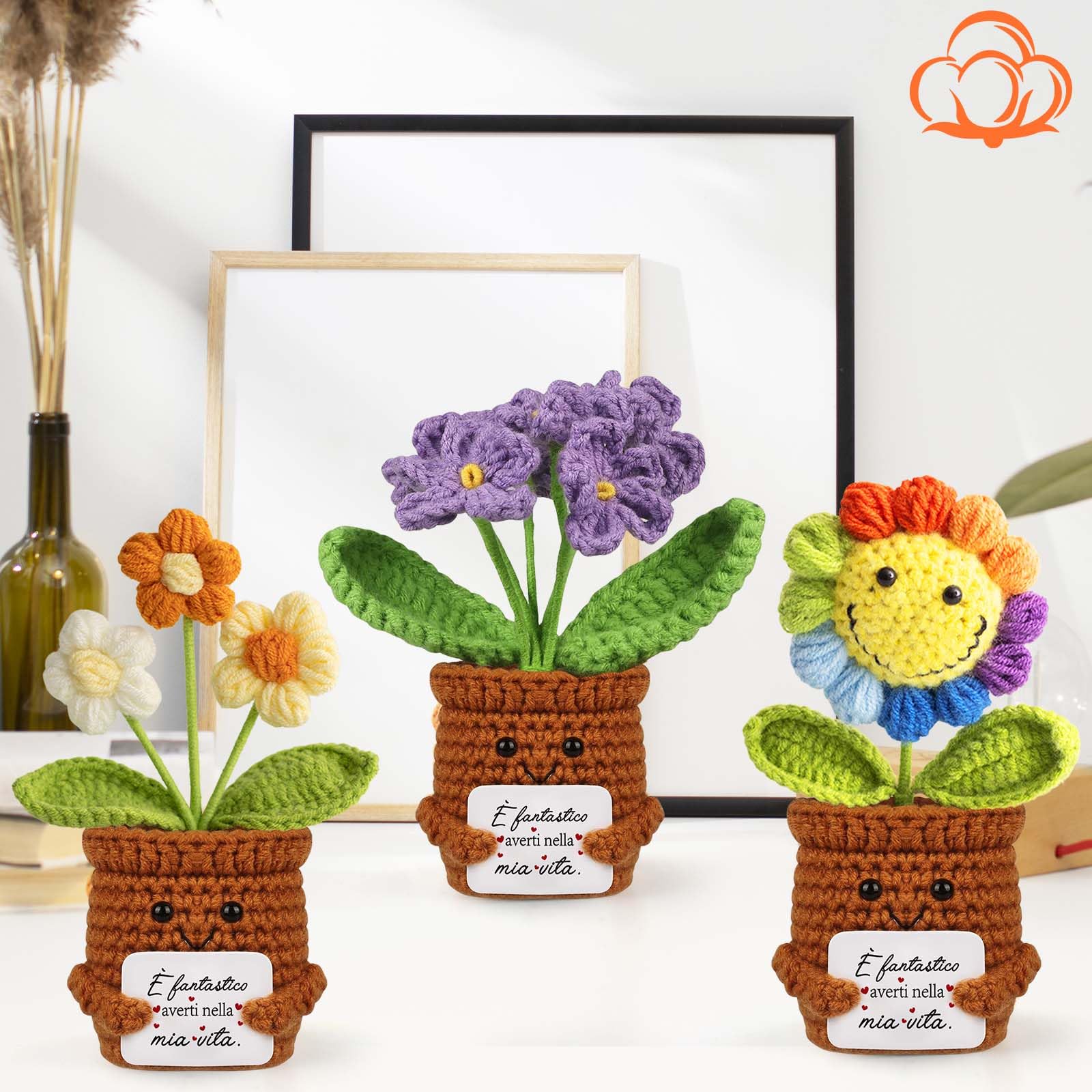 TCRZHHRX Fiore all'Uncinetto Lavorato a Mano con Carta Motivazionale - Regalo Emozionale per Donne,Ragazze | Positiva Regali Idea Compleanno,Laurea,San Valentino,Decorazione Casa