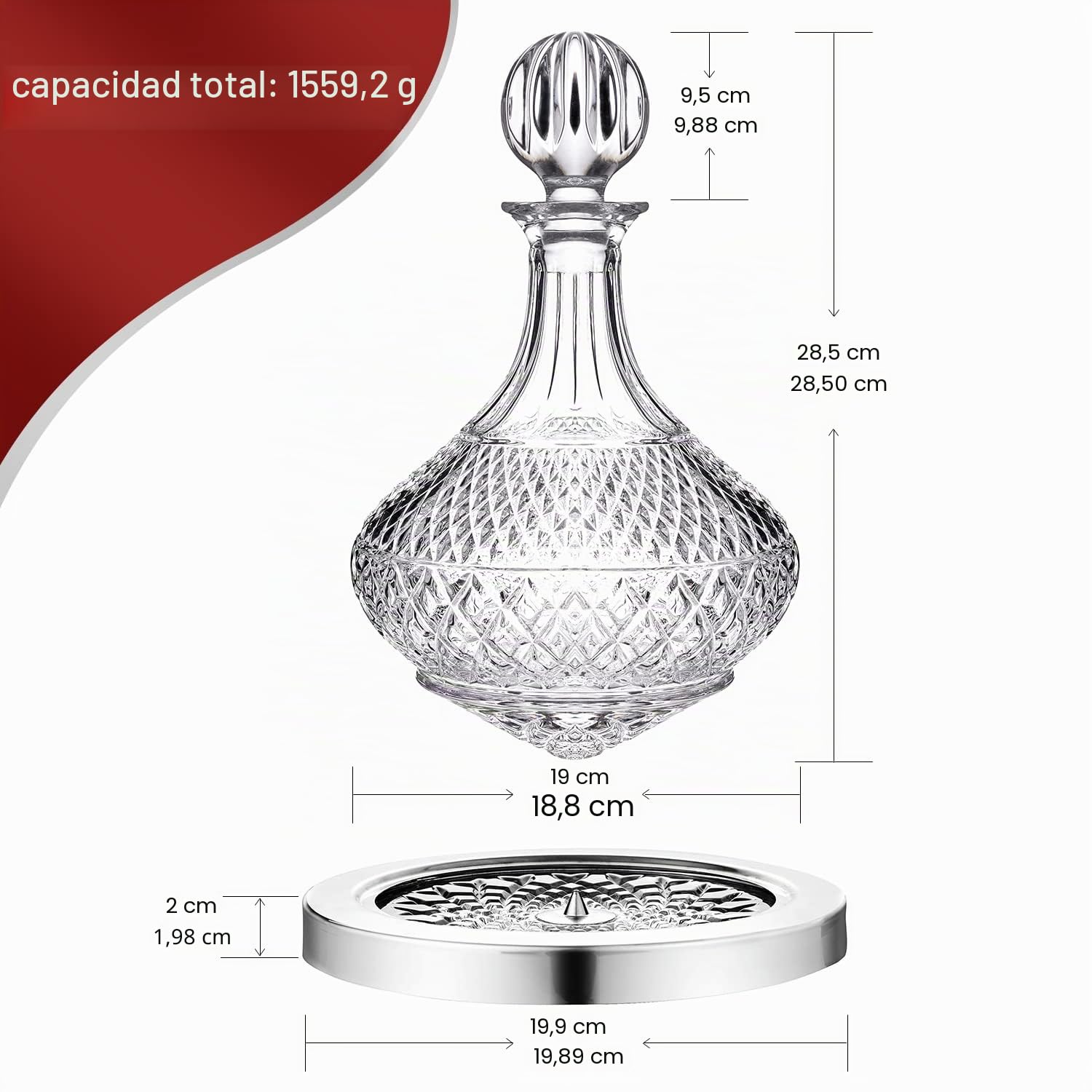 Decantador de vino giratorio con tapa, exclusivo decantador de vino de cristal + caja de regalo de lujo, decantador para vino, buen regalo para hombres y mujeres en el día especial