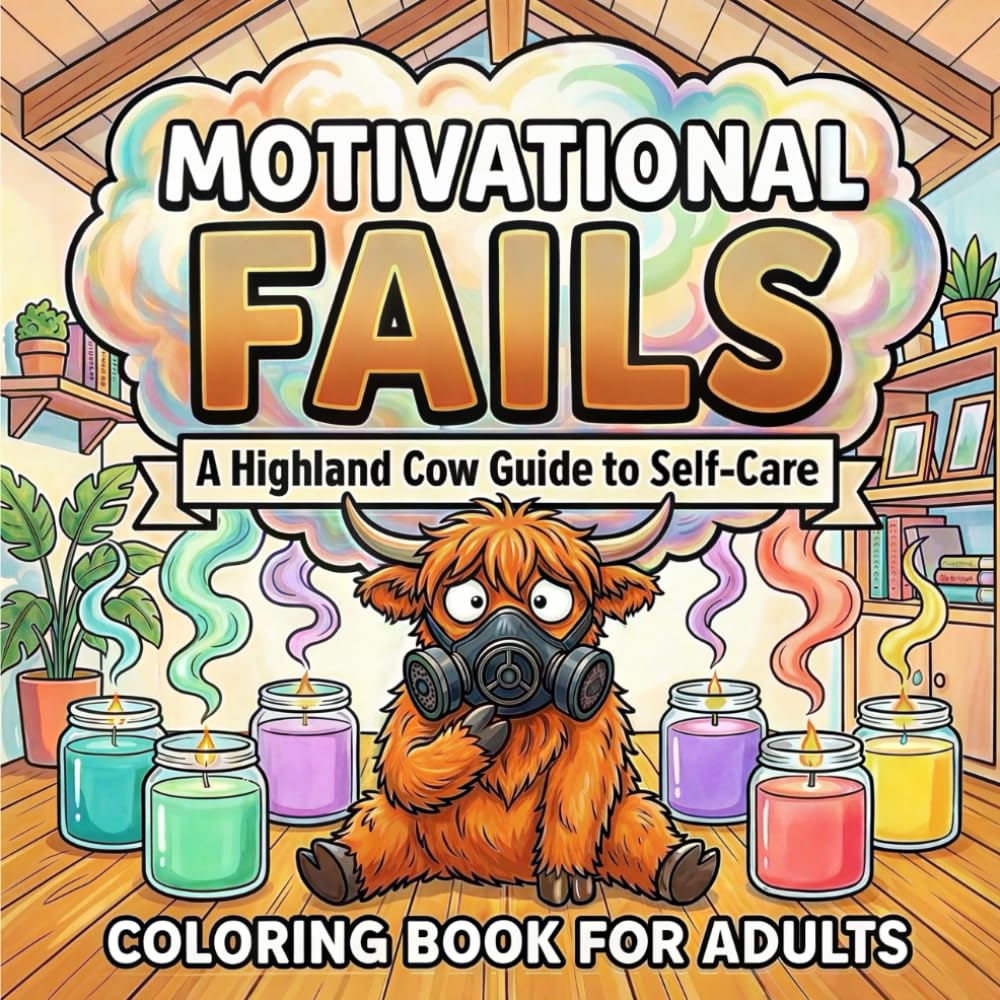 Motivational FAILS A HIGHLAND COW GUIDE TO SELF-CARE COLORING BOOK FOR ADULTS: 40 Funny Self-Improvement Attempts Gone Wrong — For Anyone Trying Their Best and Laughing Through It