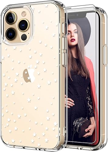 ICEDIO Funda para iPhone 13 Pro Max con protector de pantalla, ajuste delgado, transparente, con diseños de moda para niñas y mujeres, funda