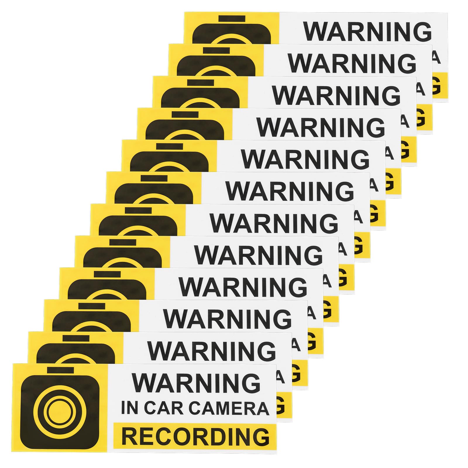 12 x Yellow Car Camera Vinyl Stickers 6" x 2" Waterproof UV Resistant Suitable for Glass, Plastic, Metal Surfaces Travel Warning Warning Warning