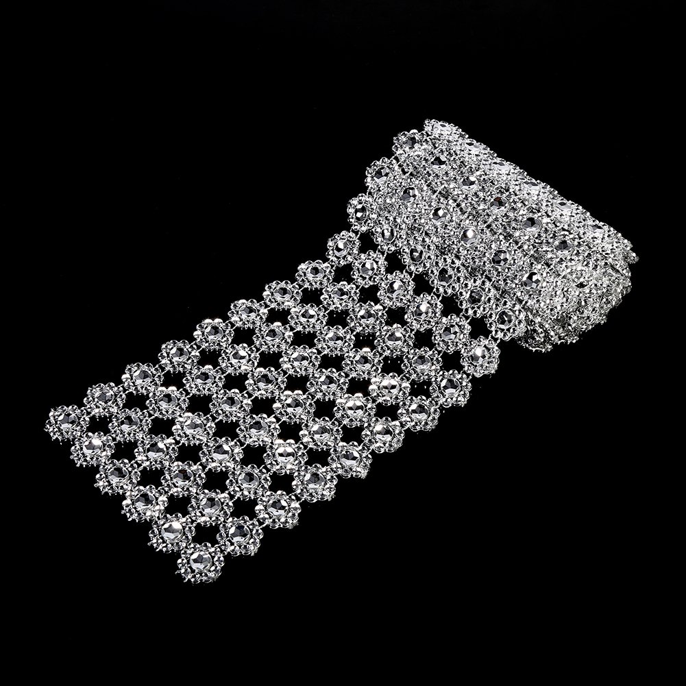 Raguso Silver Sparkling Rhinestone Ribbon Rhinestone Ribbon 1 Yard Rhinestone Ribbon Cloth - Image 2