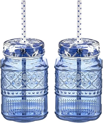 Godinger Claro Mason Jars, color azul, 16 onzas para almacenamiento, juego de 2