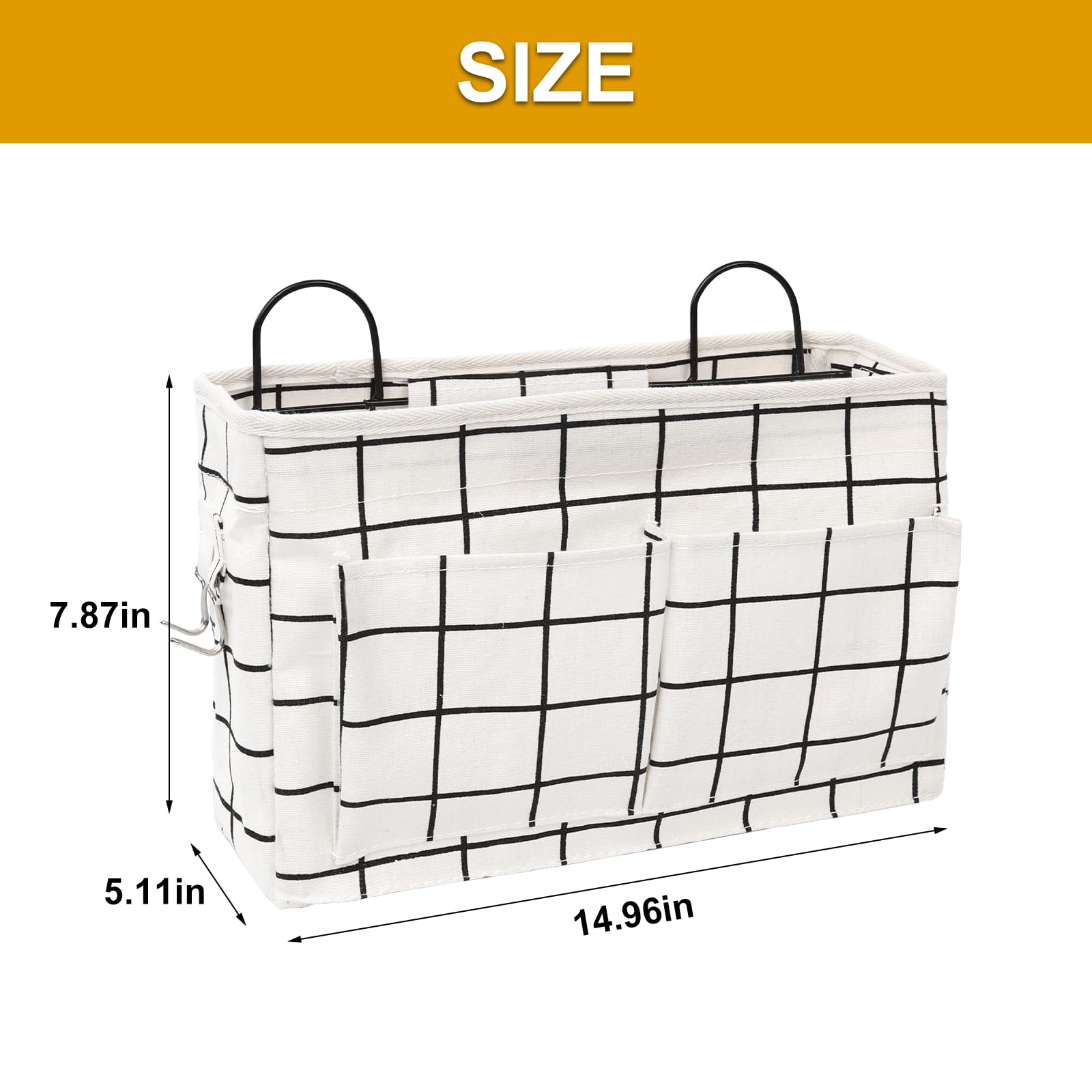 Bolsa de almacenamiento para colgar en la pared con gancho adhesivo, cestas de almacenamiento colgantes para armario con bolsillos, caja organizadora de algodón de lino impermeable para baño, 6
