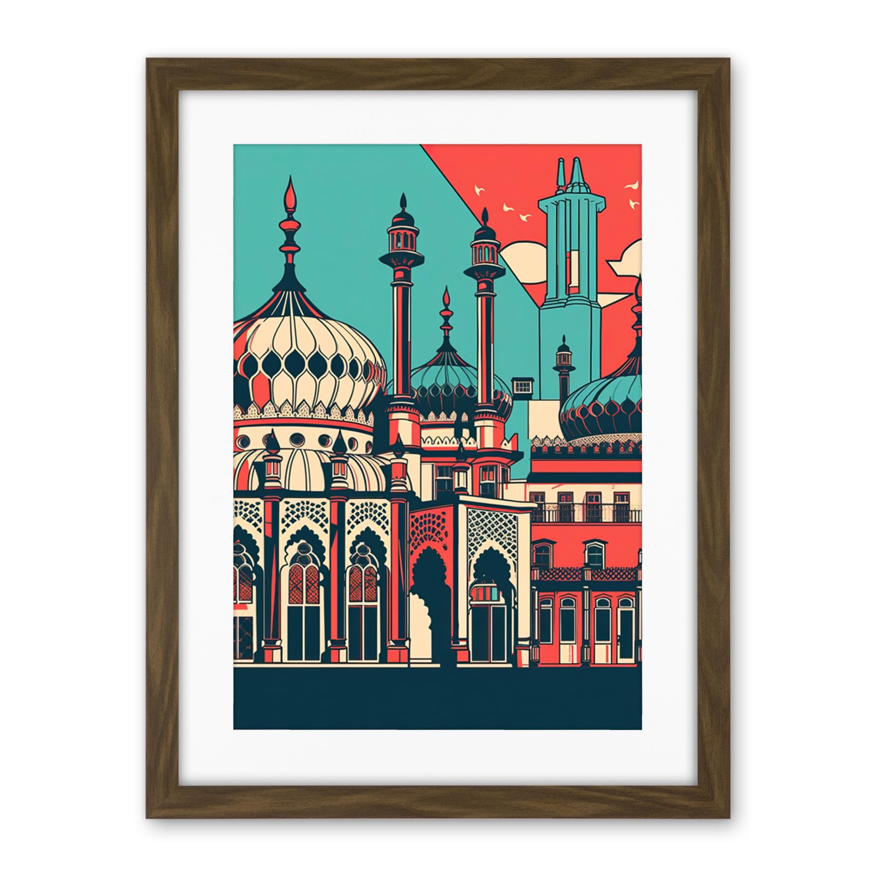 Artery8 Brighton's Royal Pavilion in Ivory Blue and Red Artwork Framed Wall Art Print 18X24 Inch
