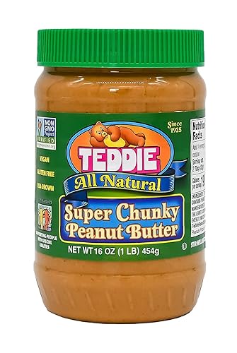 Teddie Mantequilla de maní totalmente natural súper gruesa sin gluten y vegana 16 onzas paquete de 4