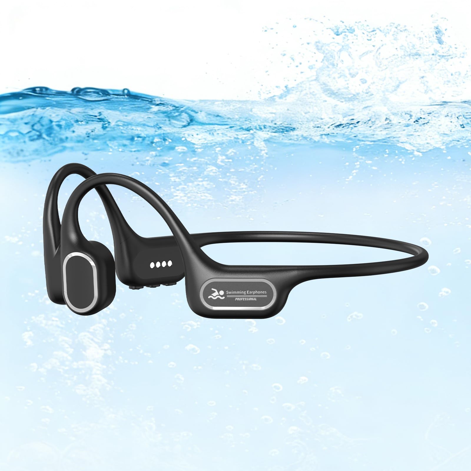 Soft Overmold Bone Conduction Swimming Headphones Underwater,IPX8 Waterproof Earbuds,Open Ear Swim Headphone with Skin-Friendly Liquid Silicone/