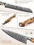 Ensemble de 5 couteaux de cuisine HEZHEN - Acier damassé traité thermiquement sous vide - Acier à haute teneur en carbone de style japonais - Couteau de chef, couteau utilitaire, couteau Santoku - Poignée en bois de sycomore figuré - Emballage cadeau en porcelaine