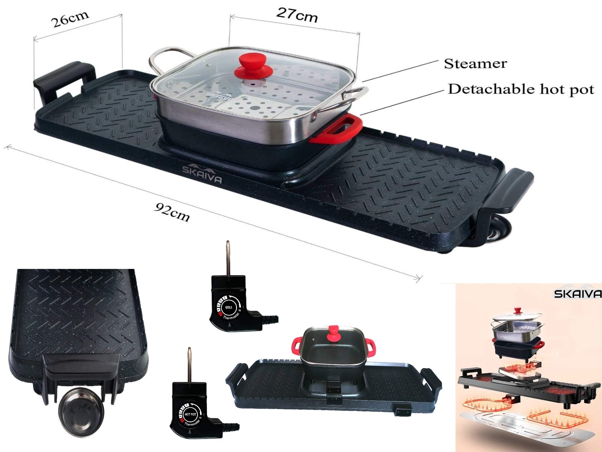 Buy Skaiva Electric Hot pot with grill 3 in 1 Multifunctional indoor