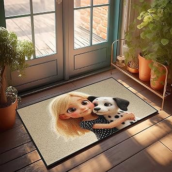 BDIS Home Sweet Home Mat Girl Hugging Her Spotted Dog Doormat Bathroom Gifts Funny Bathroom Mat50X80CM