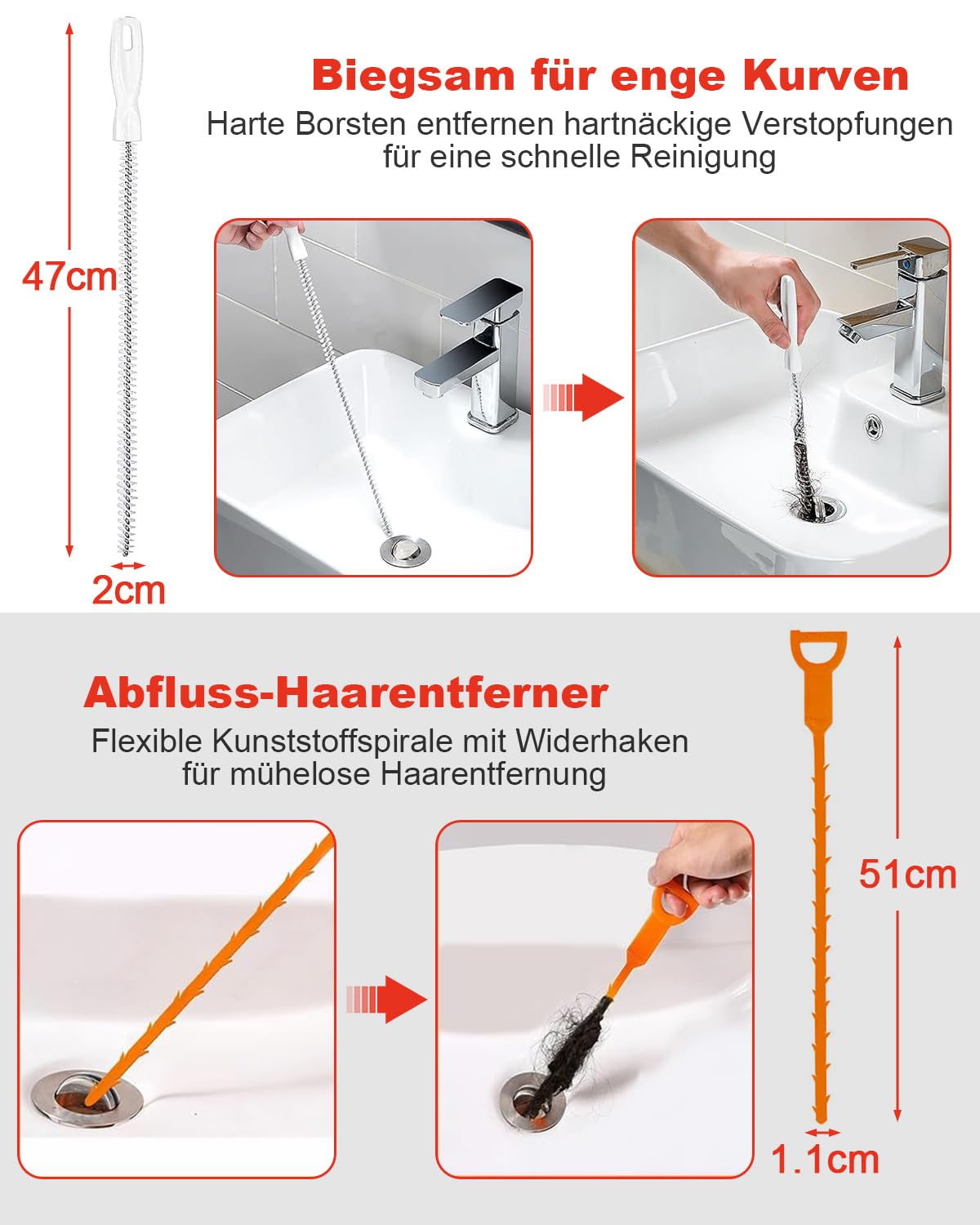 DEWINNER Rohrreinigungsspirale 10m mit Bohraufsatz - Manuell & Elektrisch Abflussreiniger Komplettset inkl. Handschuhe - Für Küche, Waschbecken, Dusche, Badewanne