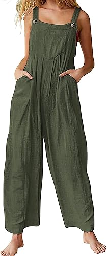 Himosyber Overol de retazos de doble bolsillo para mujer, diseño holgado con estampado floral, bohemio, de pierna ancha