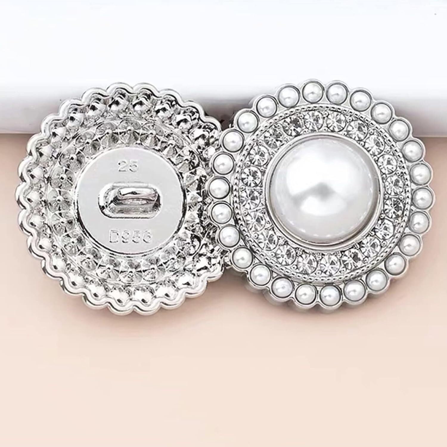 Przyciski do szycia， Guziki, guziki, ręcznie robione 5 sztuk do szycia perłowych guzików do odzieży DIY akcesoria ręczne Rhinestone(Silver,0.79in)