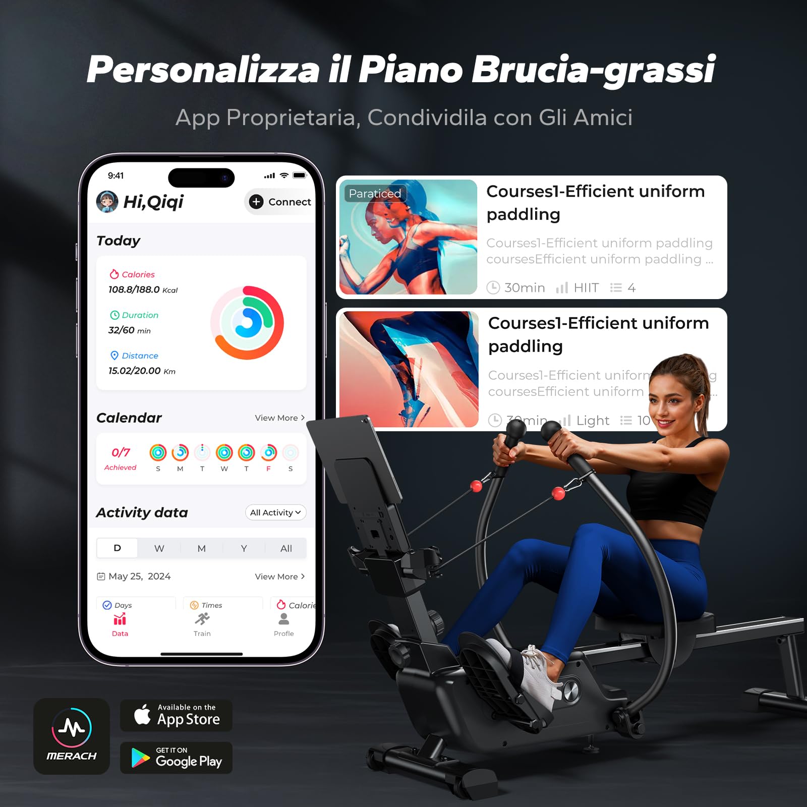 MERACH Vogatore per Casa con Mappa Interattiva Esclusiva e Giochi nell'APP, Aspetto Simile a uno Squalo, Esperienza di Remata Intensa, Salvaspazio, Adatto per l'Allenamento Completo del Corpo