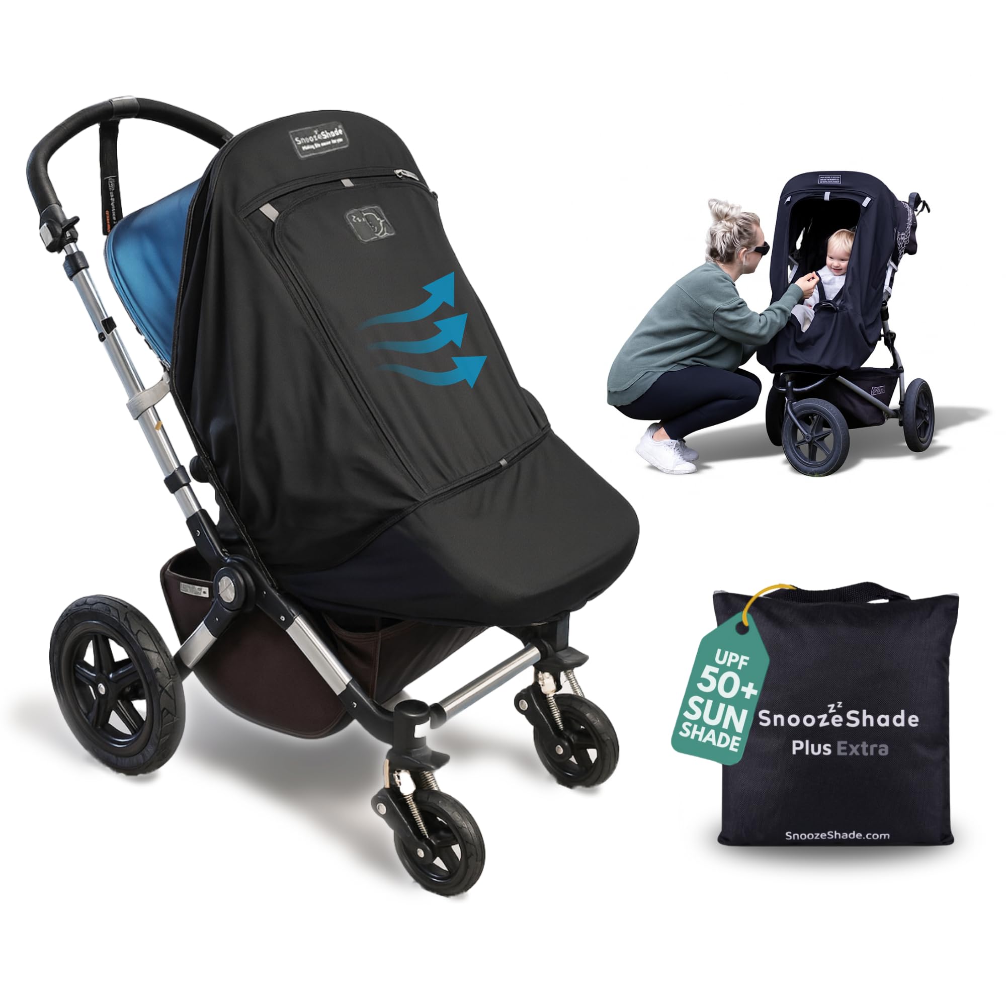 SnoozeShade Plus Extra (6-9m to 3 Years) Universal Fit Baby and Toddler Buggy & Stroller Sun Shade and Sleep Aid for Pushchairs | Safely Blocks up to 99% of UV