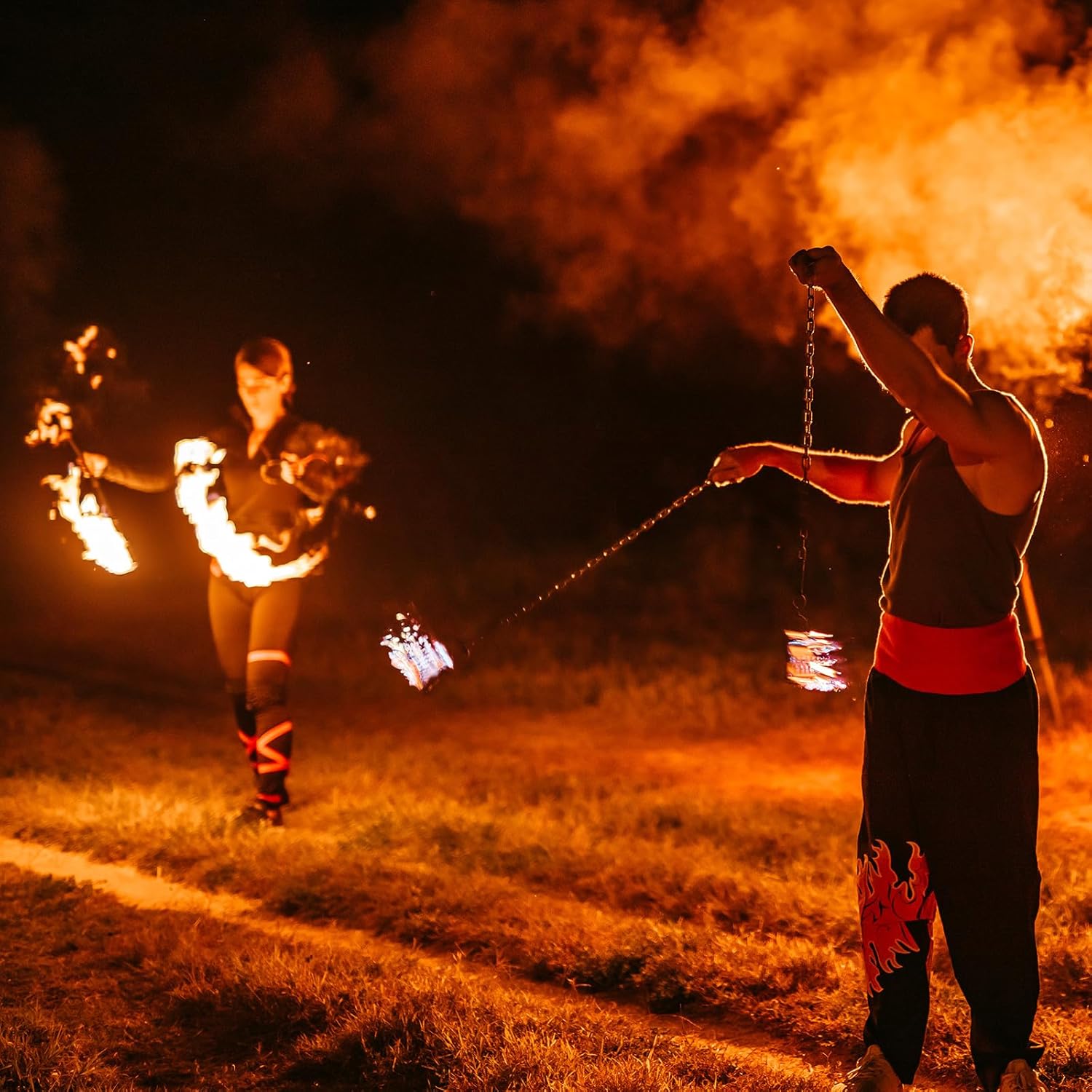 Shimeyao 2 Pack Fire Poi Set for Dancing 30" Stainless Steel Chain with 3" Woven Aramid Fiber Wick Heads & Carry Bag Poi Fire Dancing Equipment for Circus,Festivals & Performances All Levels of Gamer