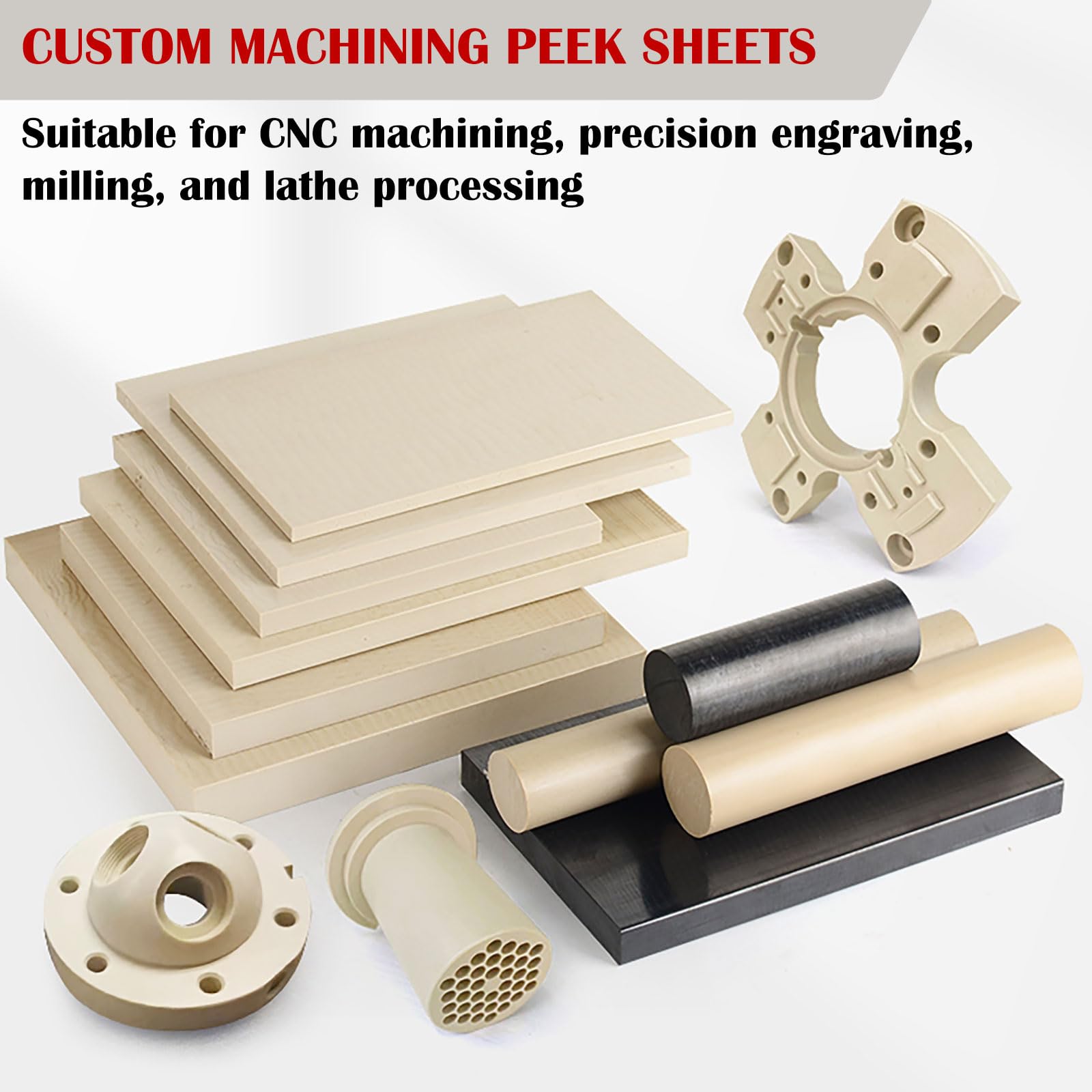 Lastra Peek Anti-Static, Lastra Plastica Polietere Conduttiva Alta Temperatura, Materiale Peek Avanzato per Uso Industriale e Fai da Te,50×100×4mm