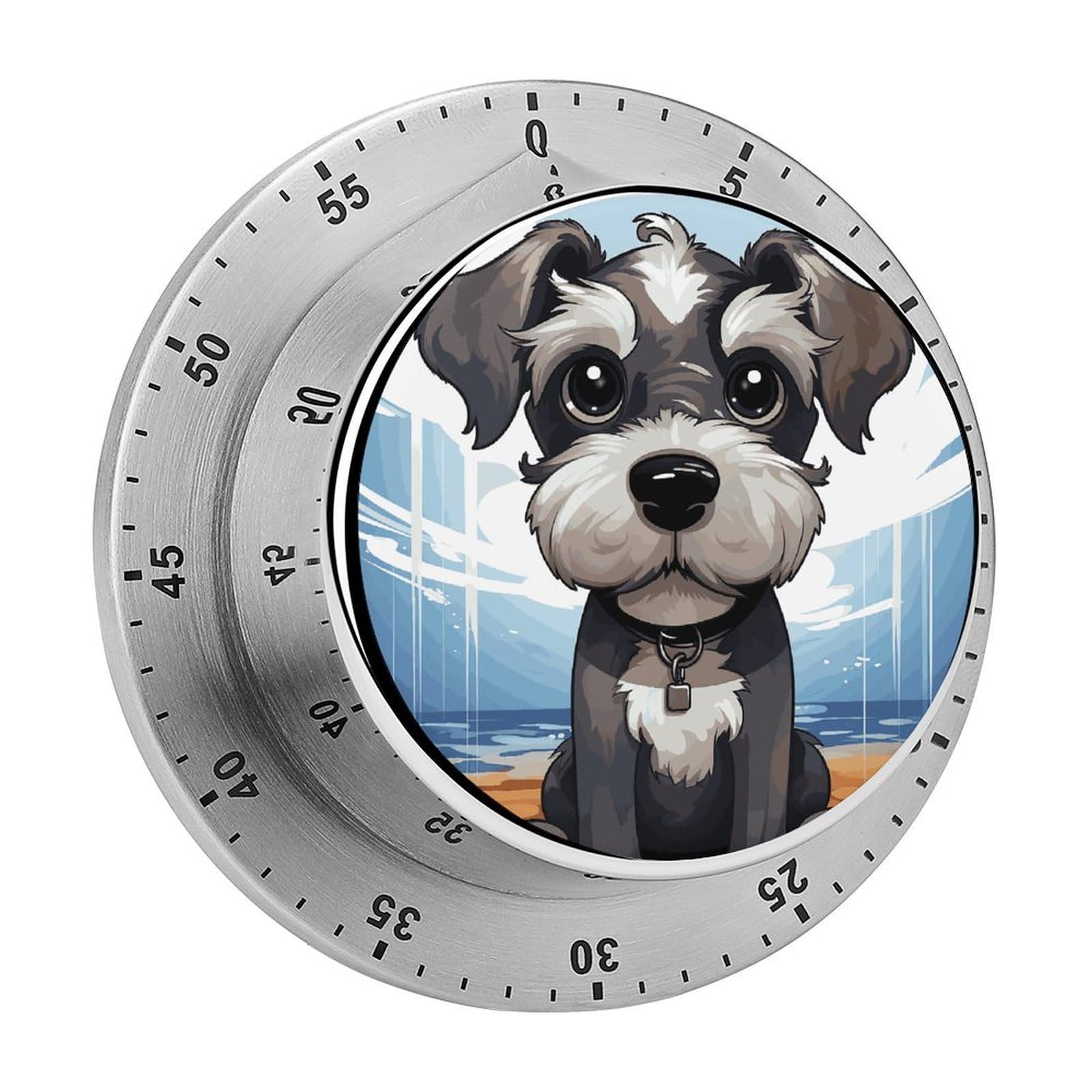 Adorable Schnauzer Visual Timer with Loud Alarm 60-Minute Kitchen Timers Exquisite Stainless Steel Body - Mechanical Desk Timer Countdown Clock for Cooking Chef Clock