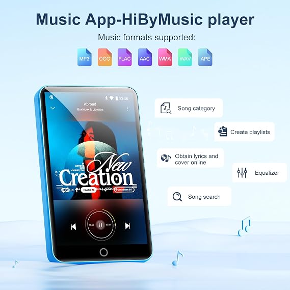 MP3 Player with Bluetooth and WiFi Oilsky 80 GB 4 Inch 1080P Touchscreen MP4 Player Android 9.0 Portable MP3 Music Player with Spotify Audible Deezer (Blue)